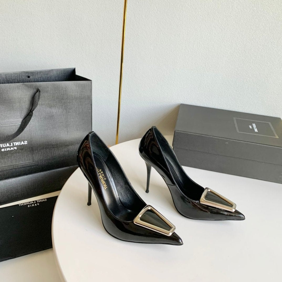 SL TRIANGLE BASIC HIGH HEELS BLACK CALFSKIN