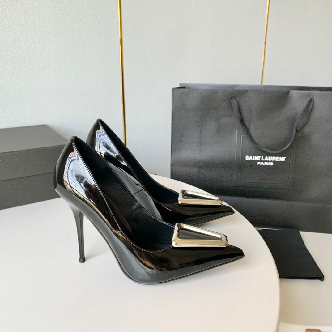 SL TRIANGLE BASIC HIGH HEELS BLACK CALFSKIN