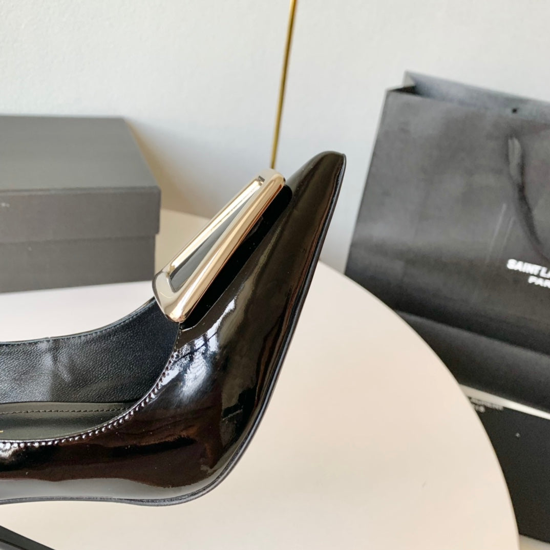 SL TRIANGLE BASIC HIGH HEELS BLACK CALFSKIN