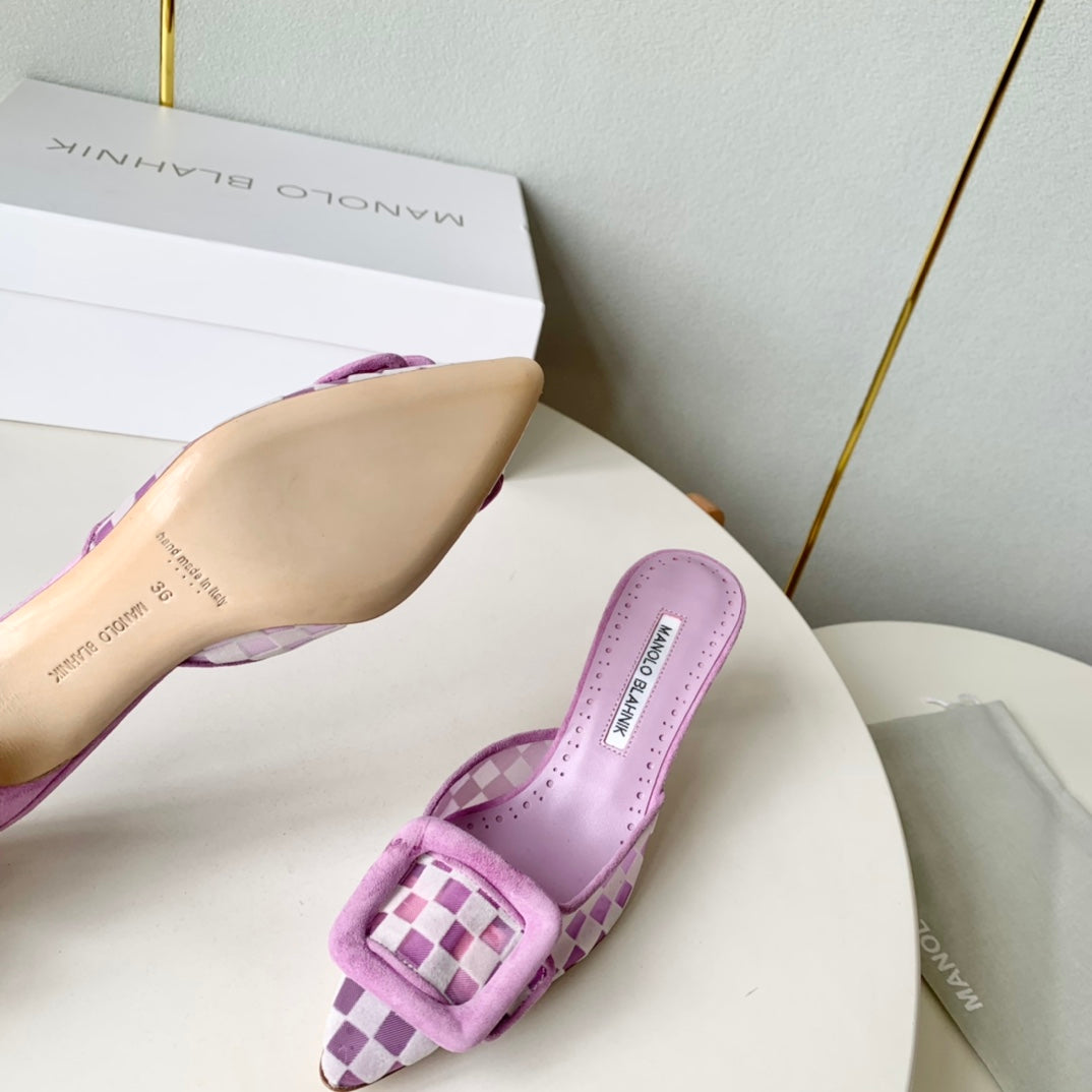Manolo Mules 7cm Purple Fabric Leather  528012