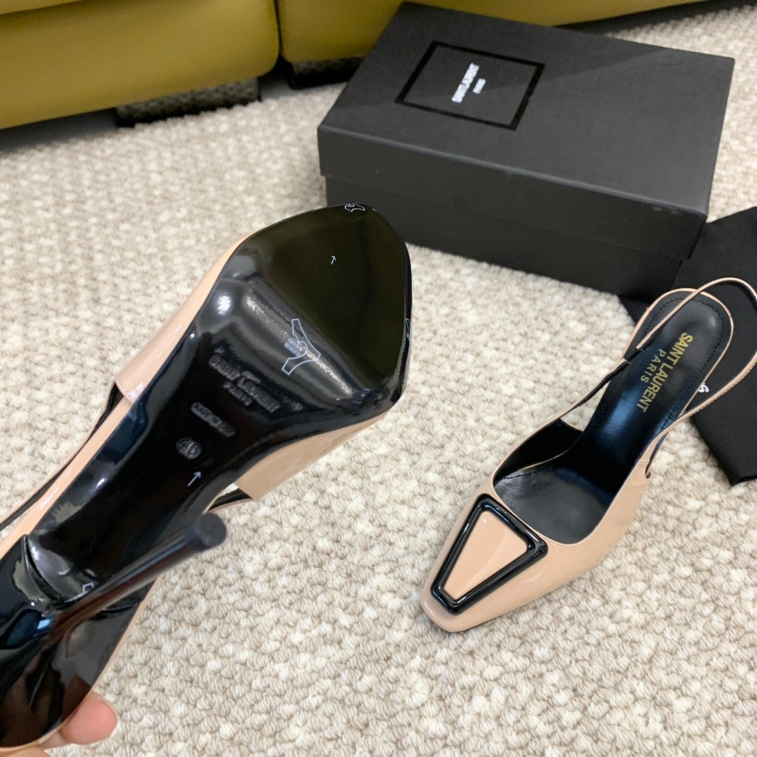 SL TRIANGLE HEELED SLINGBACKS BISQUE CALFSKIN