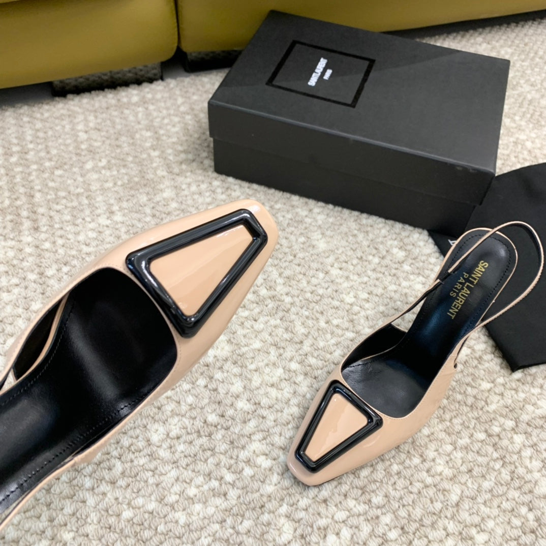 SL TRIANGLE HEELED SLINGBACKS BISQUE CALFSKIN