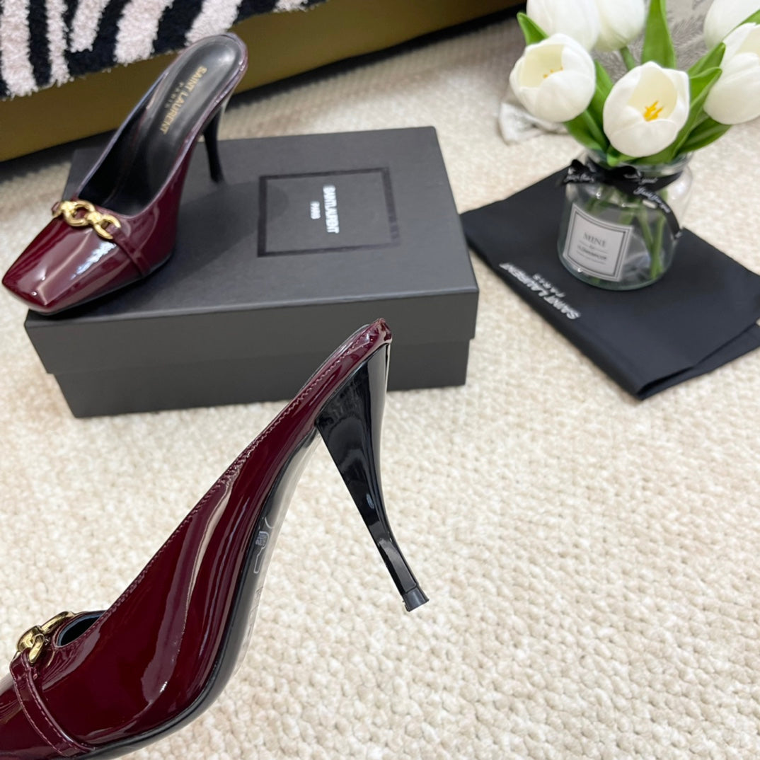 SL SQUARE TOE MULES WINE CALFSKIN