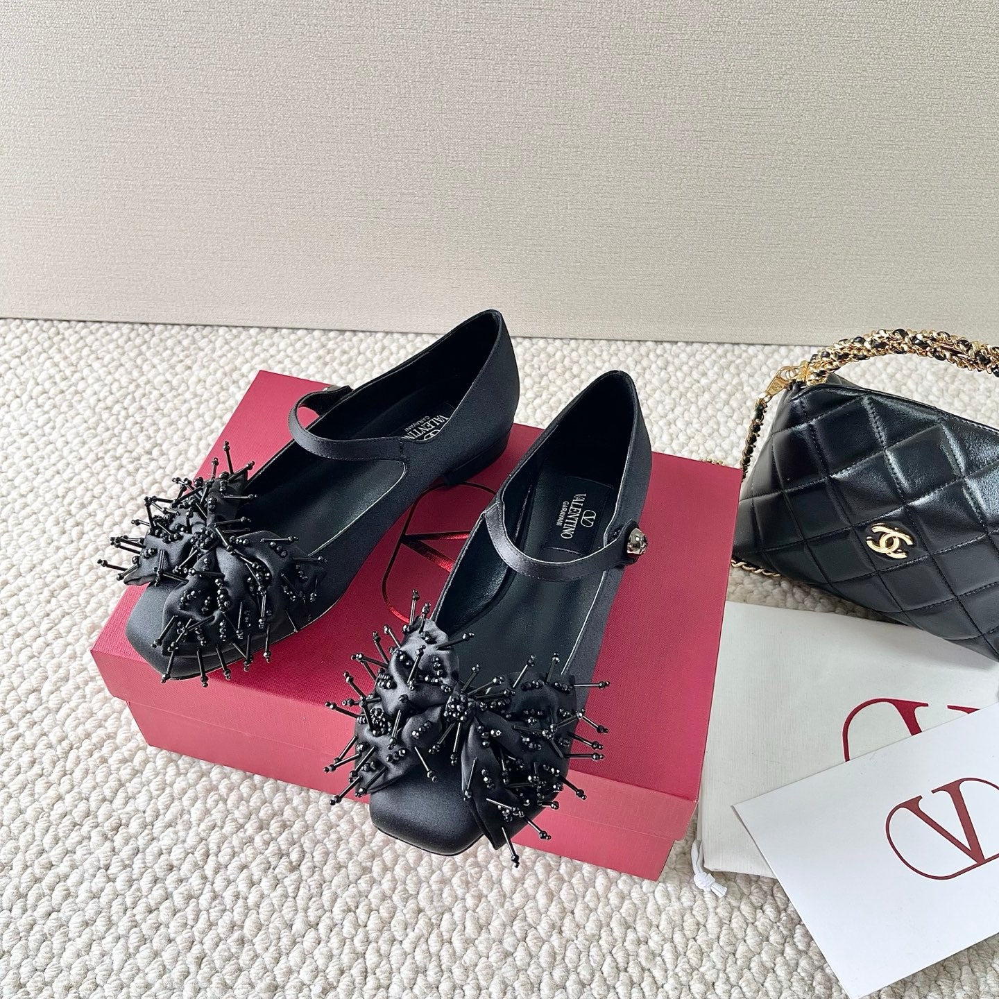 VT 25 Bow Marry Jane Flat Black Silk 345039