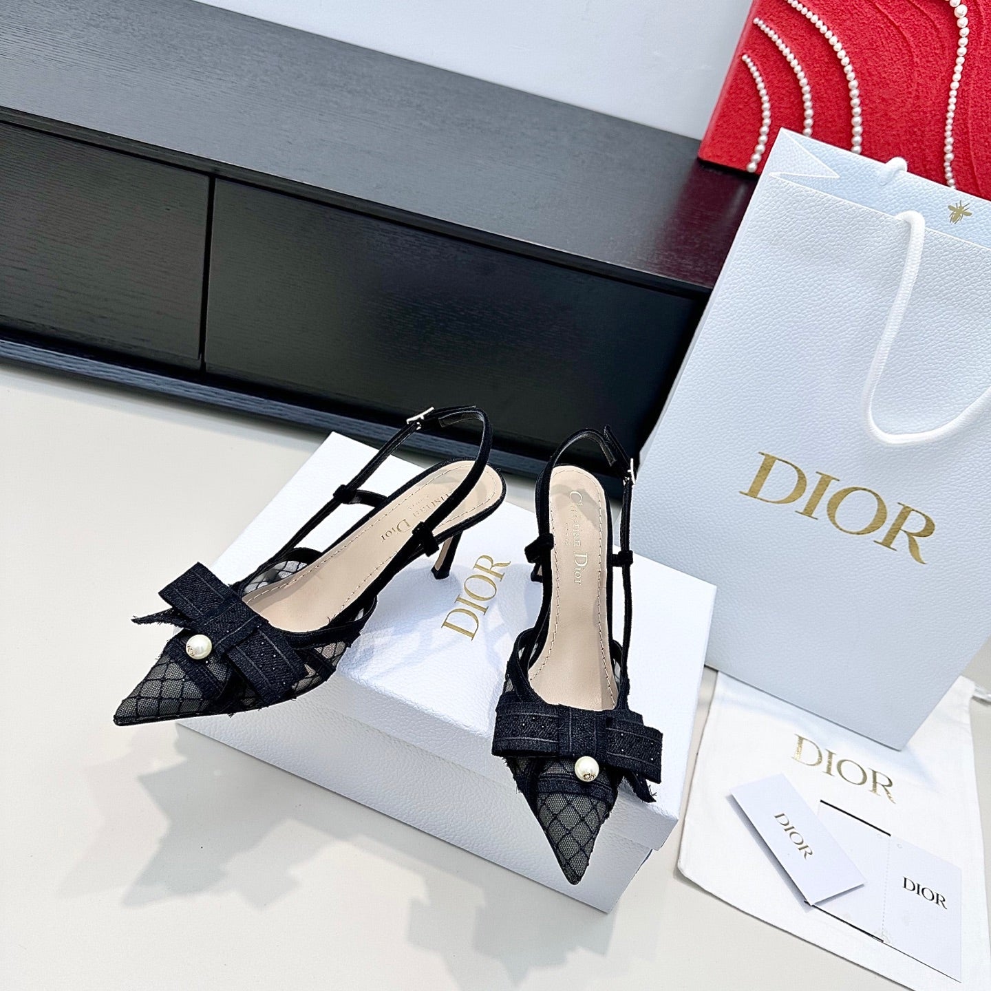 CD 26 Slingback 85 Black Mesh Leather 622212