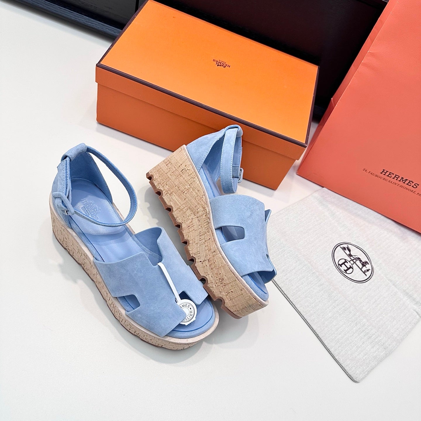 HM 26ss Platform Wedge Sandals 70 Light Blue Suede 622760