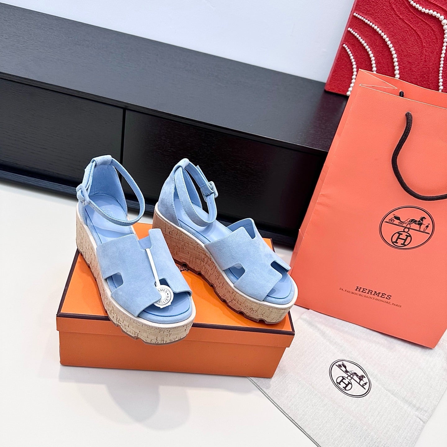 HM 26ss Platform Wedge Sandals 70 Light Blue Suede 622760