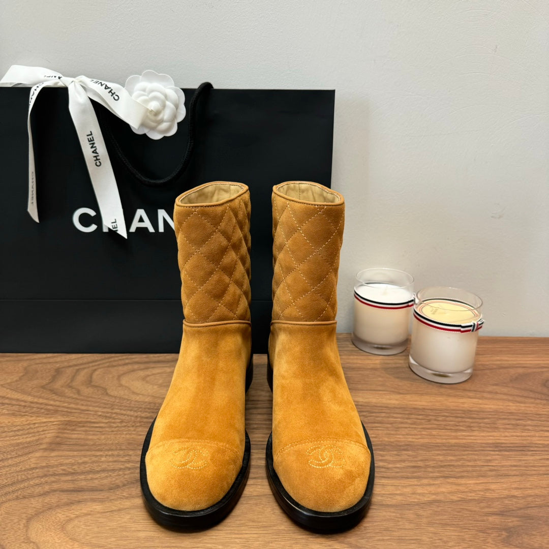 CC Short Boots Yellow Quilted Suede