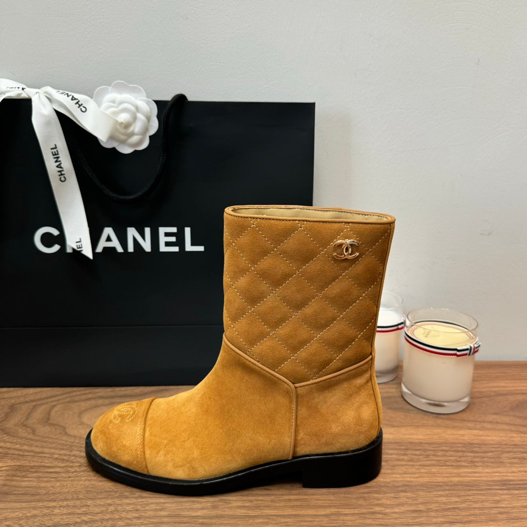 CC Short Boots Yellow Quilted Suede