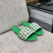 mule sandal green white houndstooth fabric