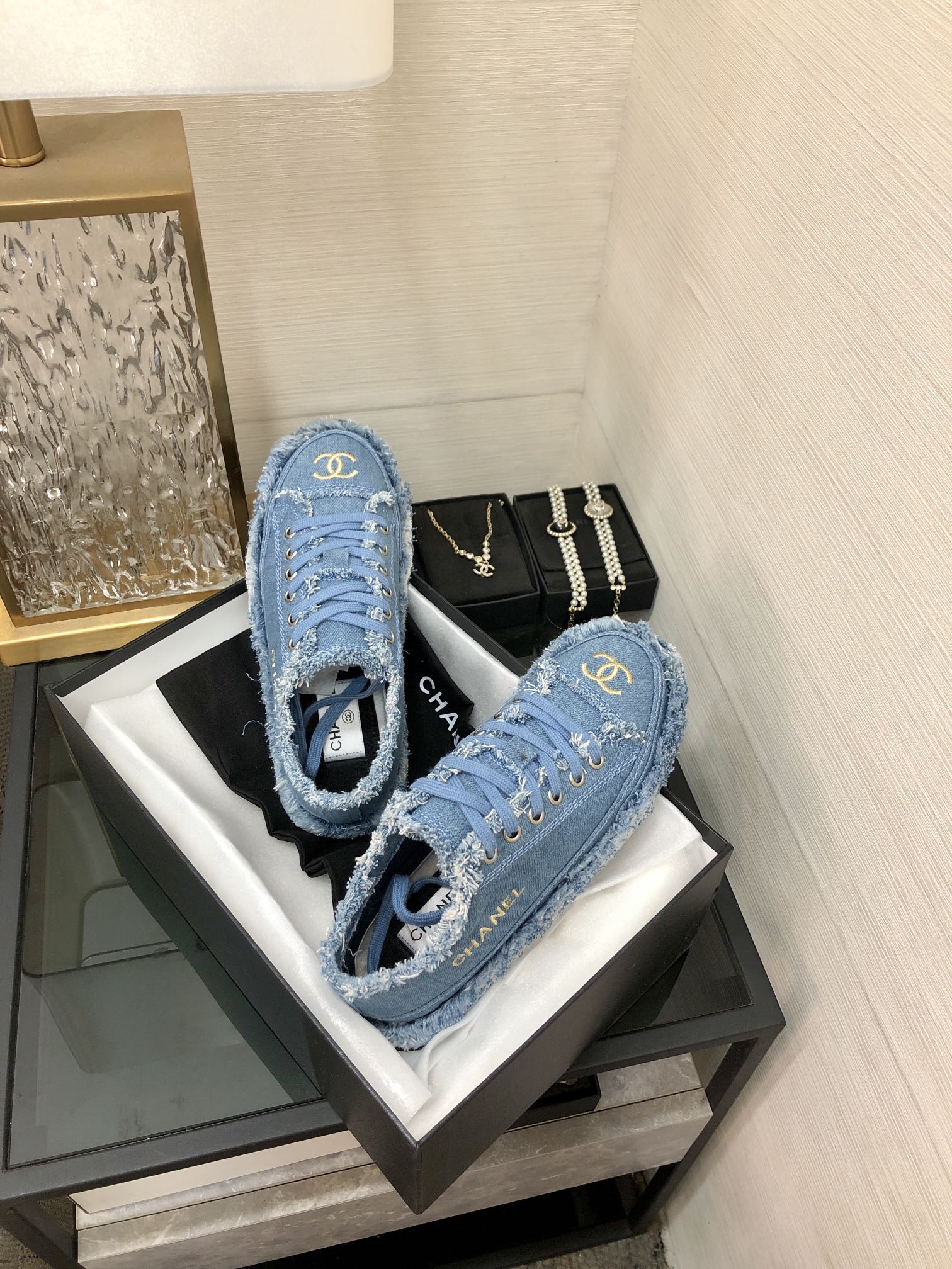 CC Sneaker Blue Fringe Denim Fabric