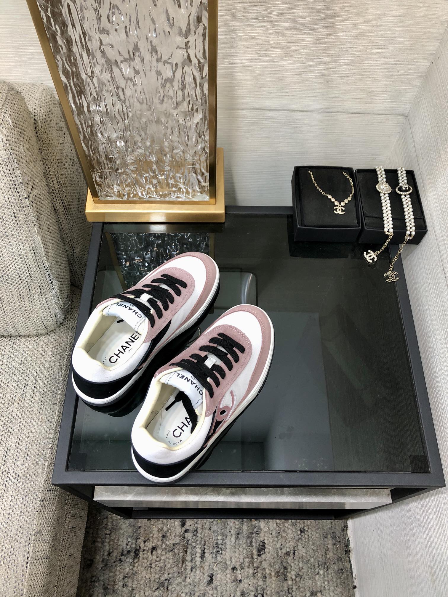 CC Sneaker In Black Mix Pink Suede