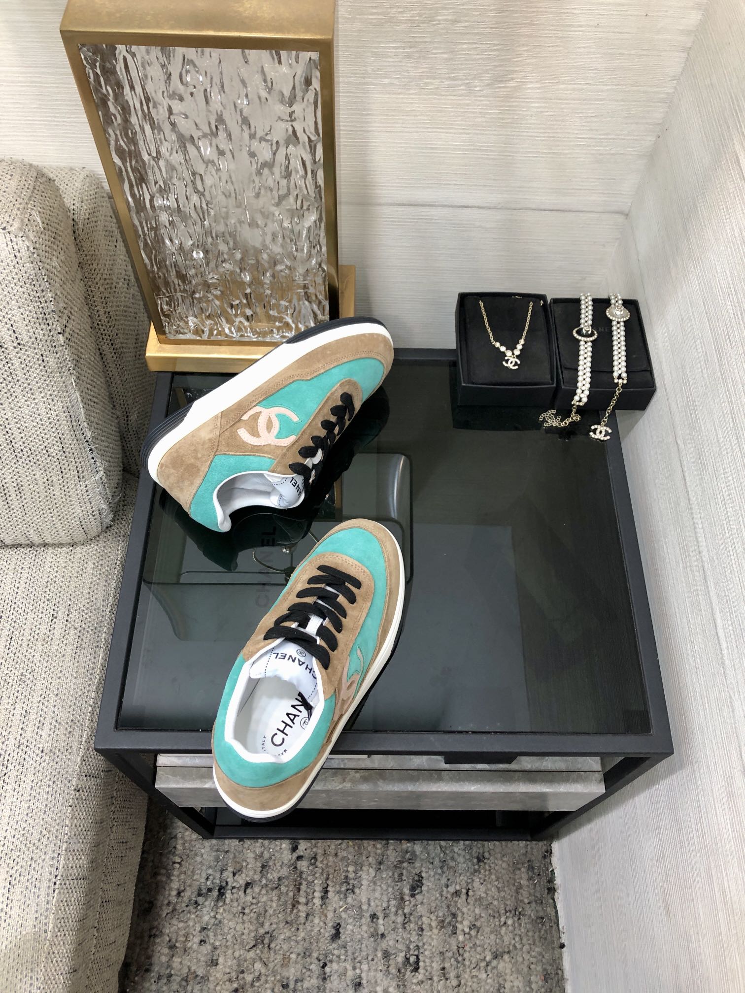 CC Sneaker In Turquoise Mix Brown Suede