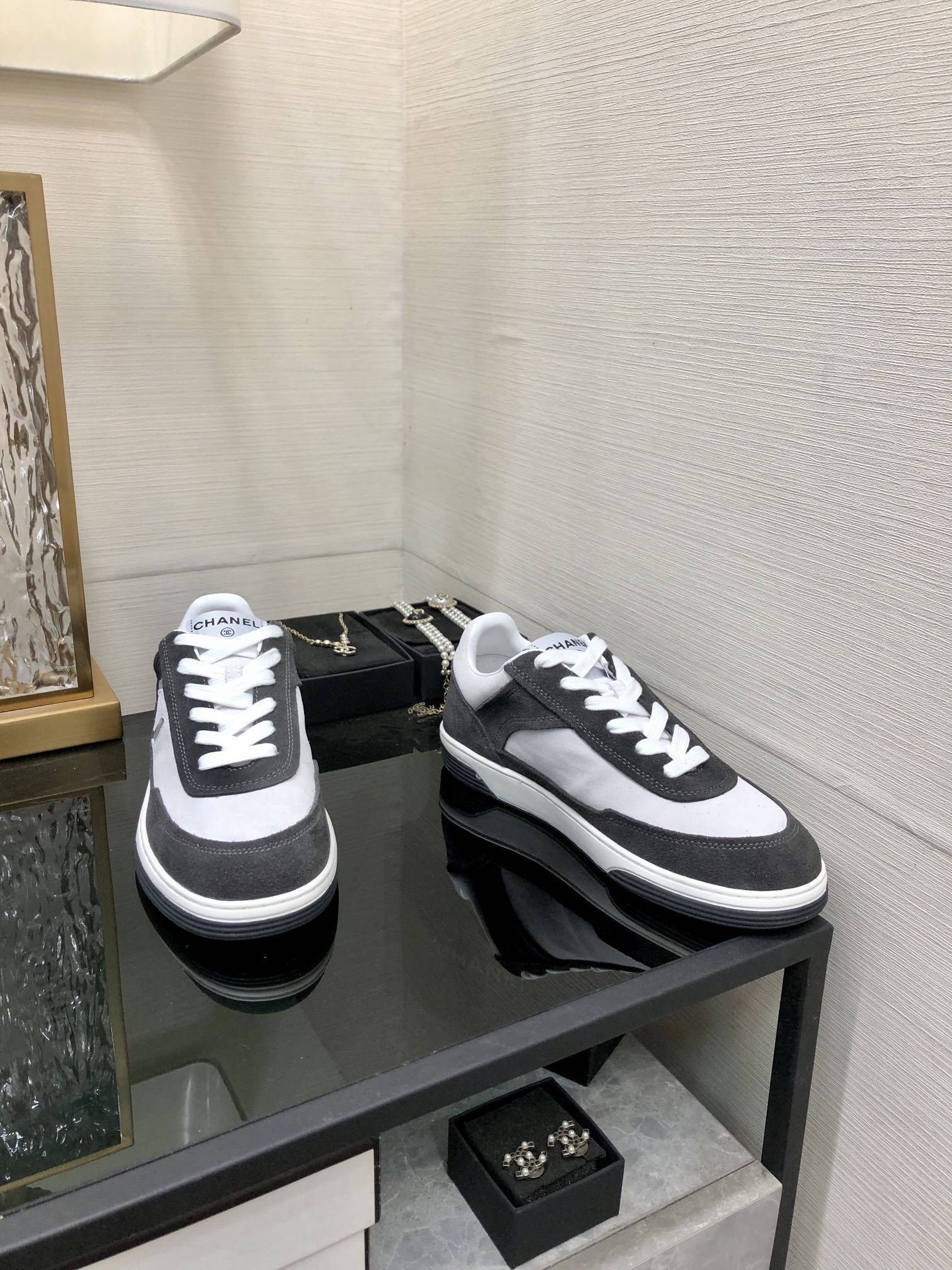 CC Sneaker In Black Mix White Suede