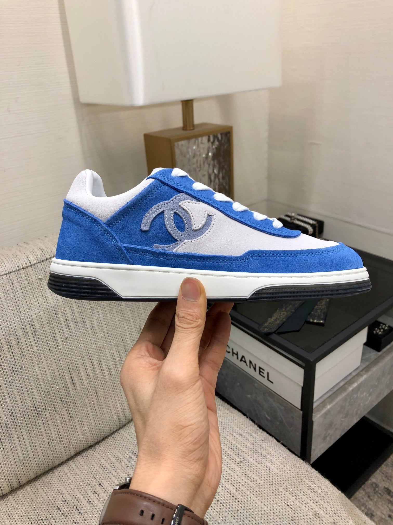 CC Sneaker In Blue Mix White Suede