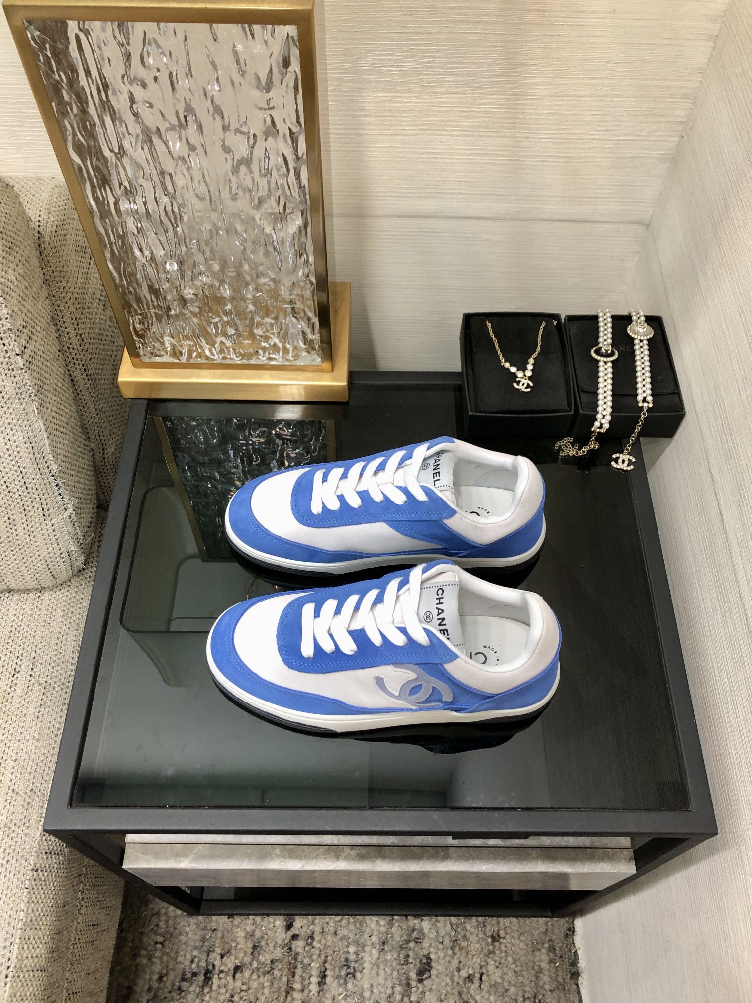 CC Sneaker In Blue Mix White Suede