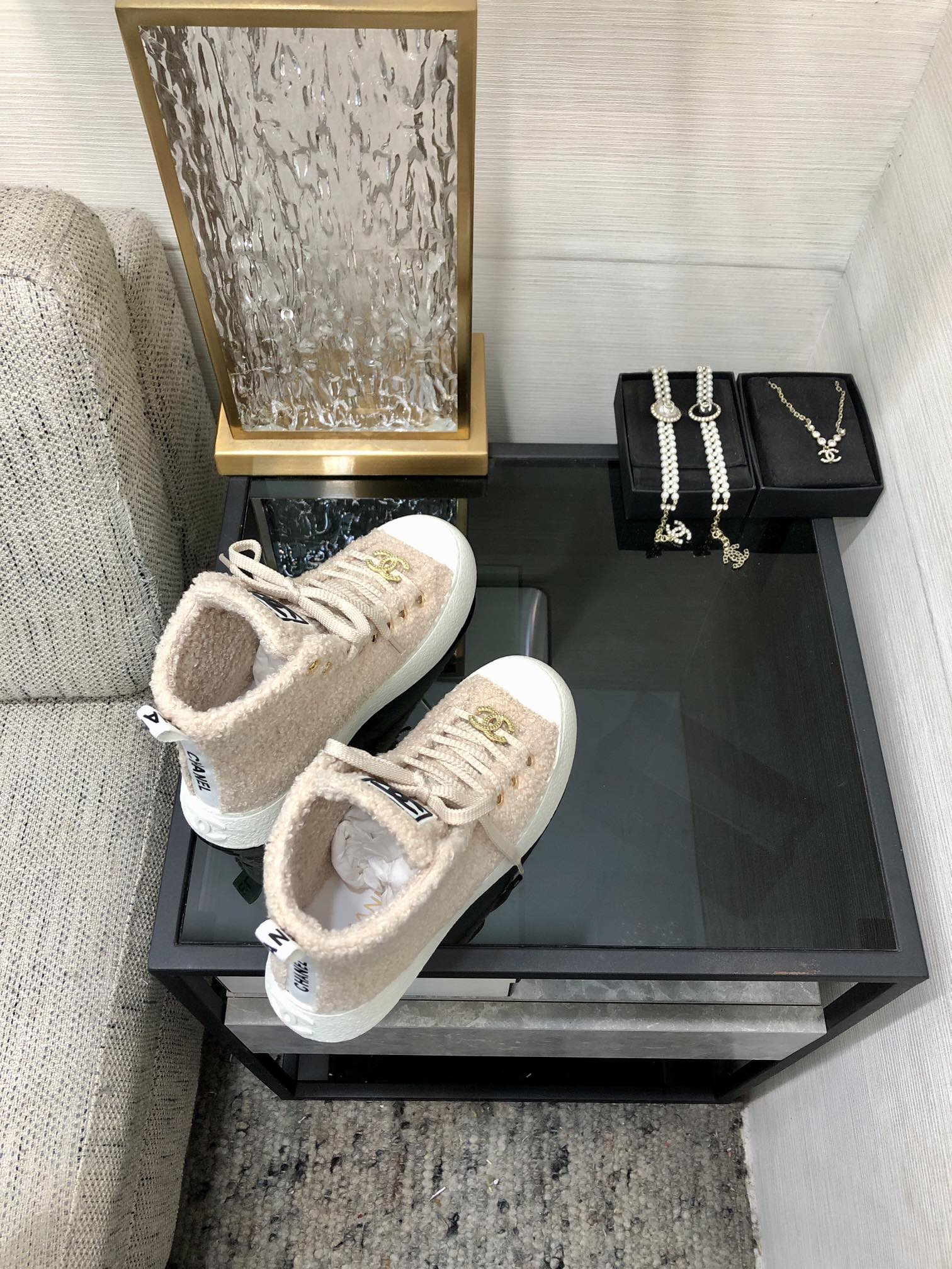 CC High Top Sneaker Beige Wool