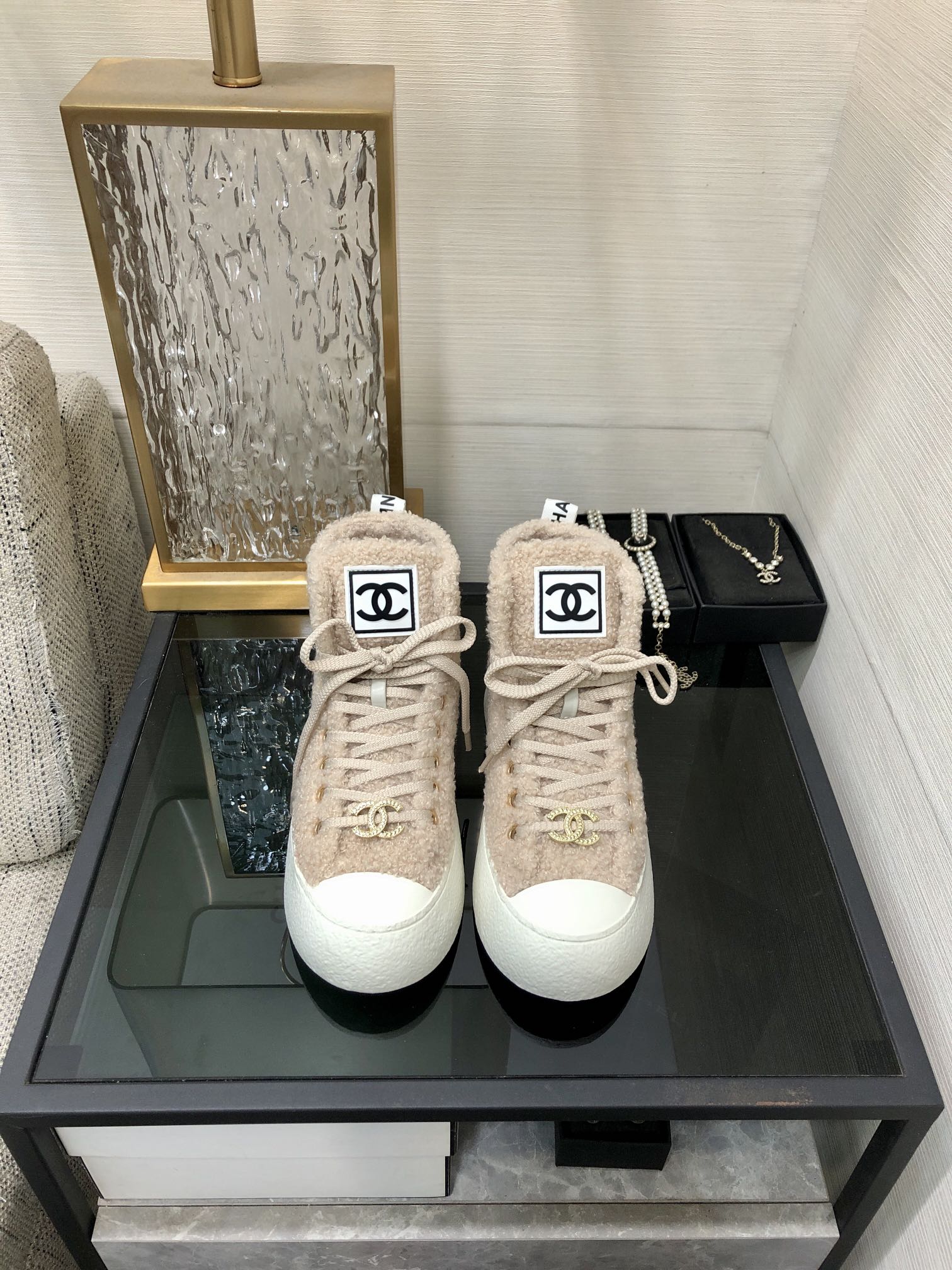 CC High Top Sneaker Beige Wool