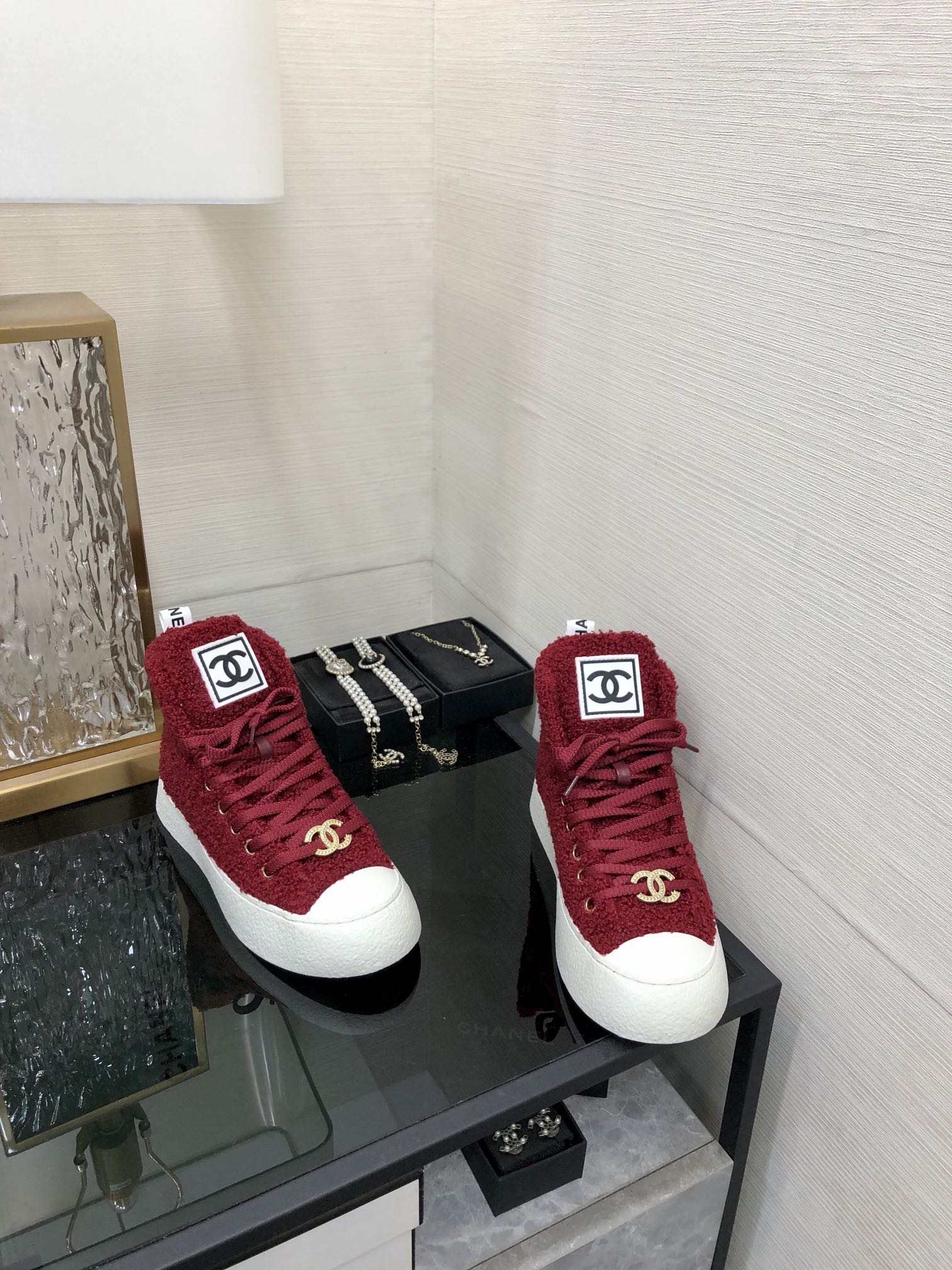 CC High Top Sneaker Red Wool