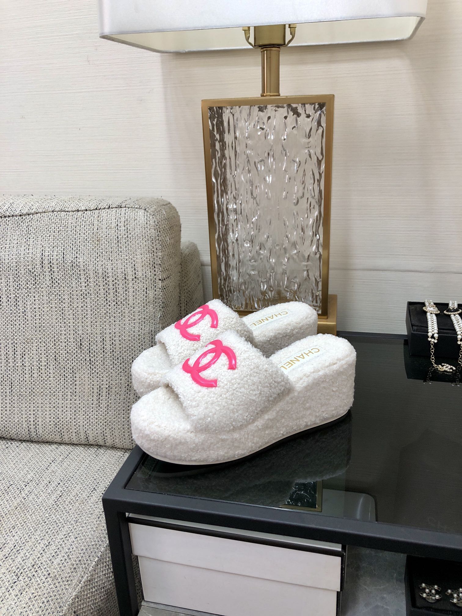 CC Wedge Sandal White Wool