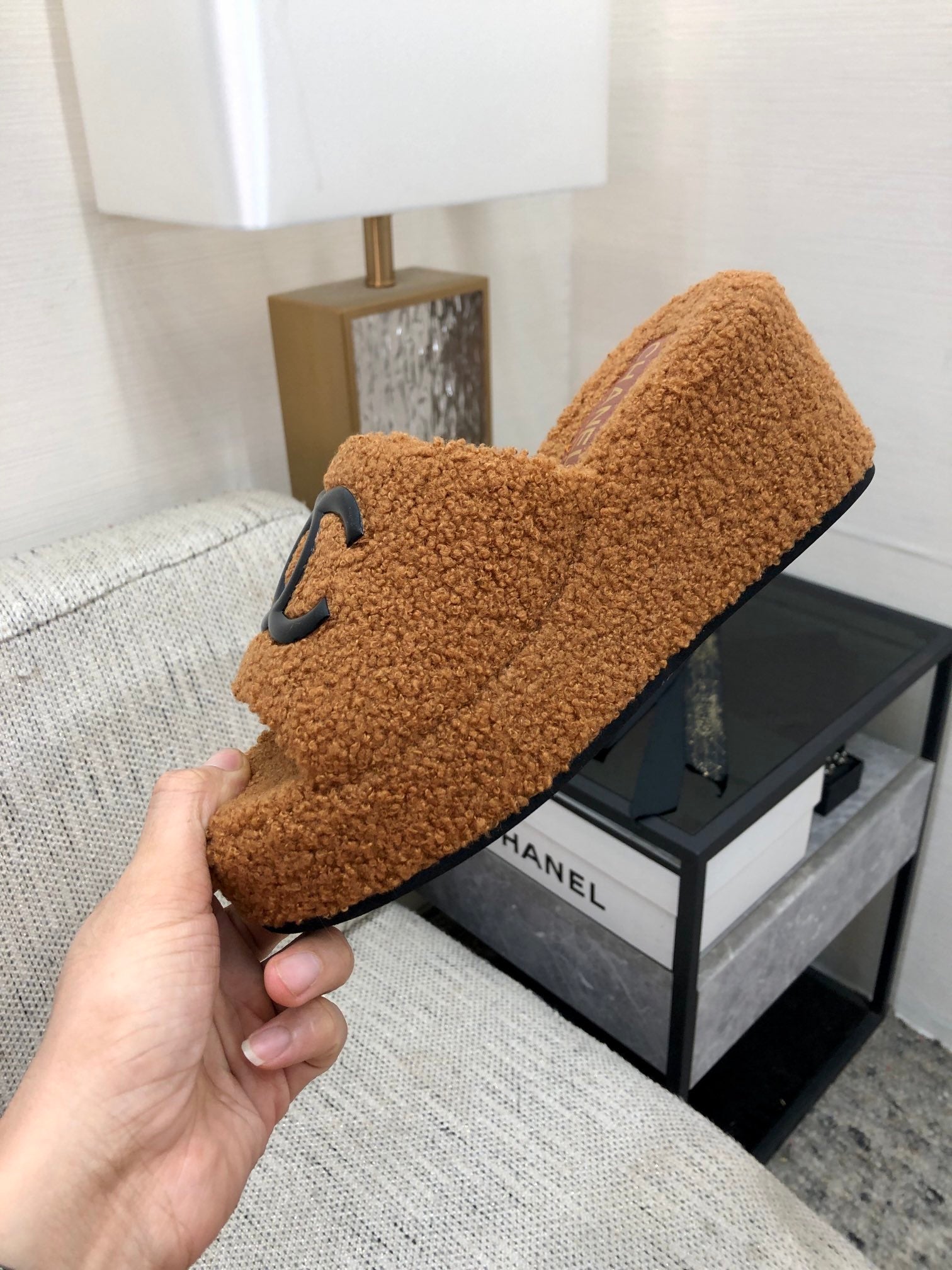 CC Wedge Sandal Brown Yellow Wool