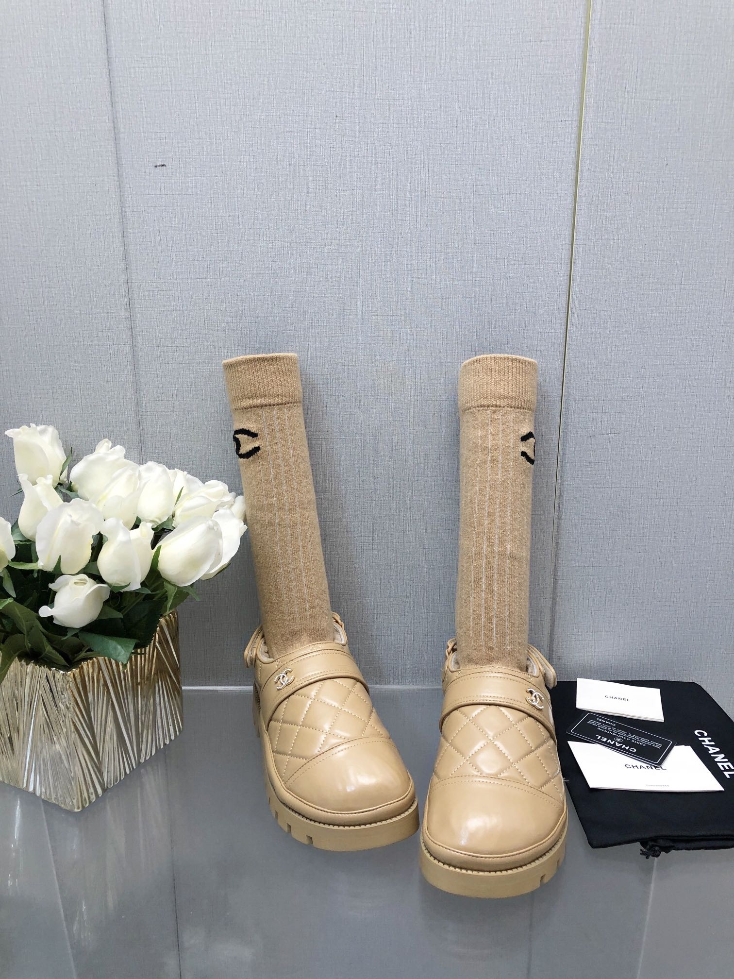 CHUNKY PLATFORM SHEARLING SLIPPER BEIGE CREAM LAMBSKIN