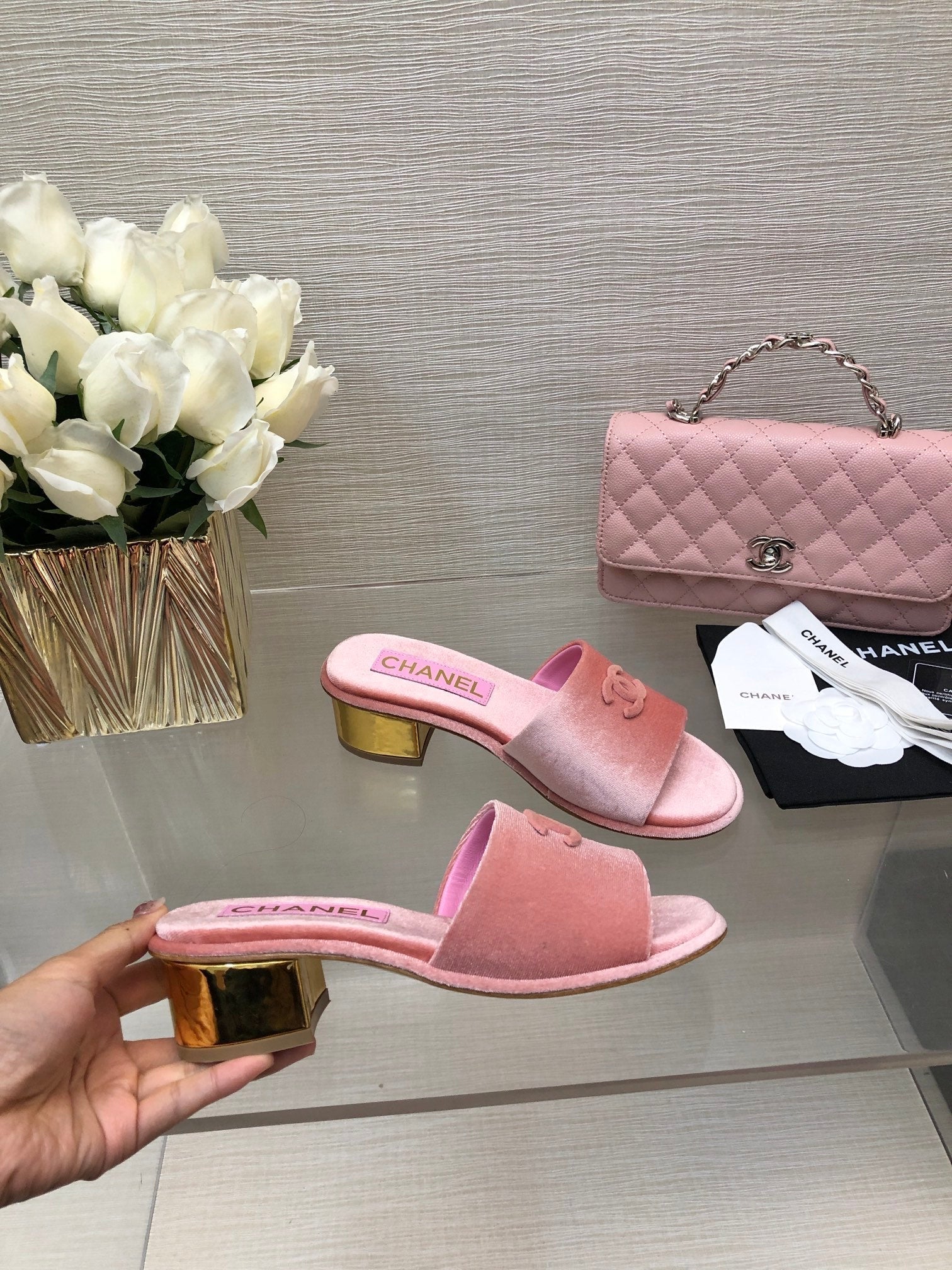 CC 25C Mid Heel Mule Pink Velvet Substance 212953