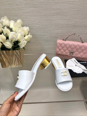 CC 25C Mid Heel Mule White Genuine Calfskin 212954