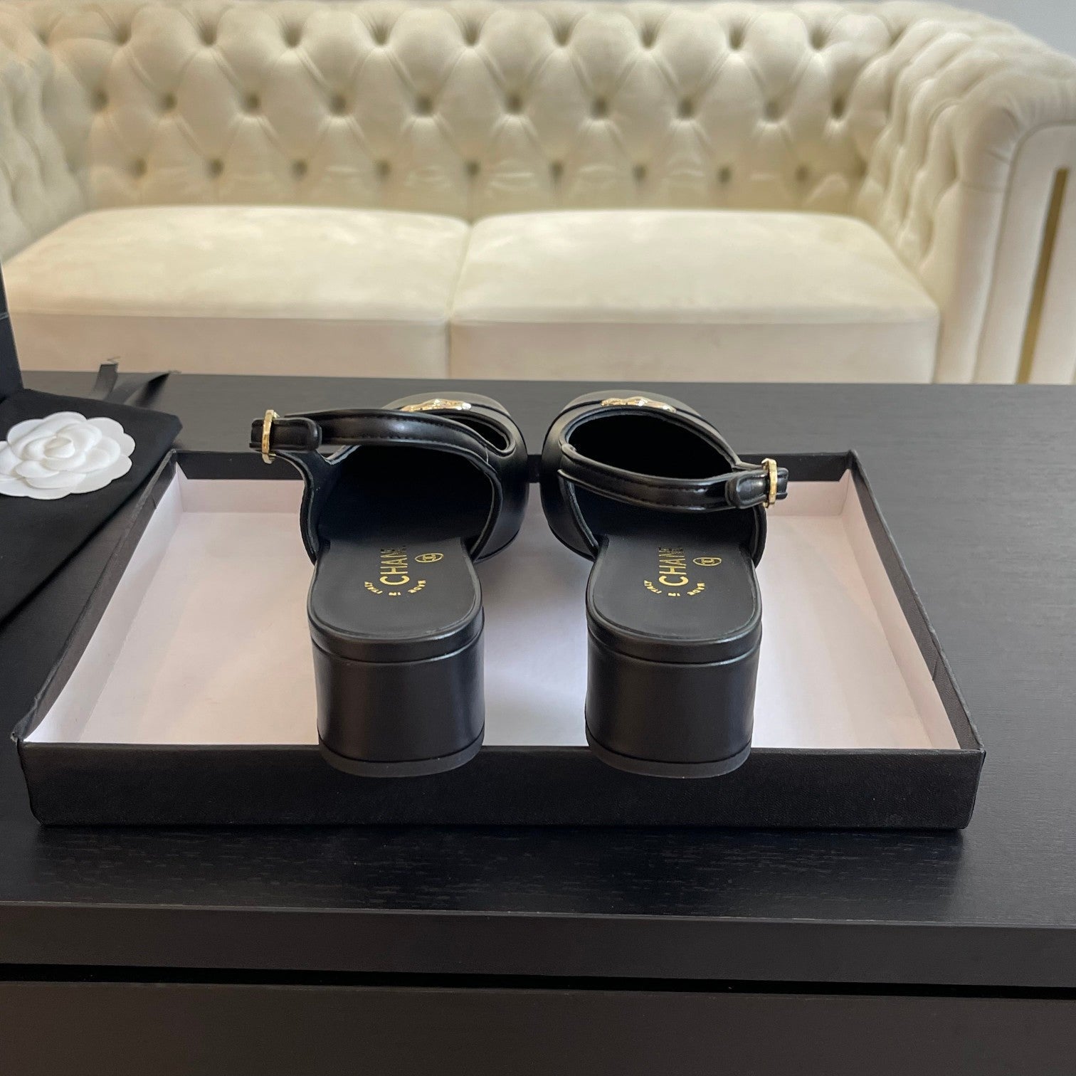 cc slingback 50 all black calfskin