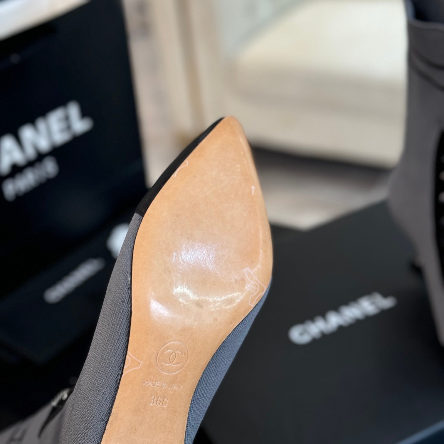 CC Ankle Boots Grey Black Chain Wool And Lambskin