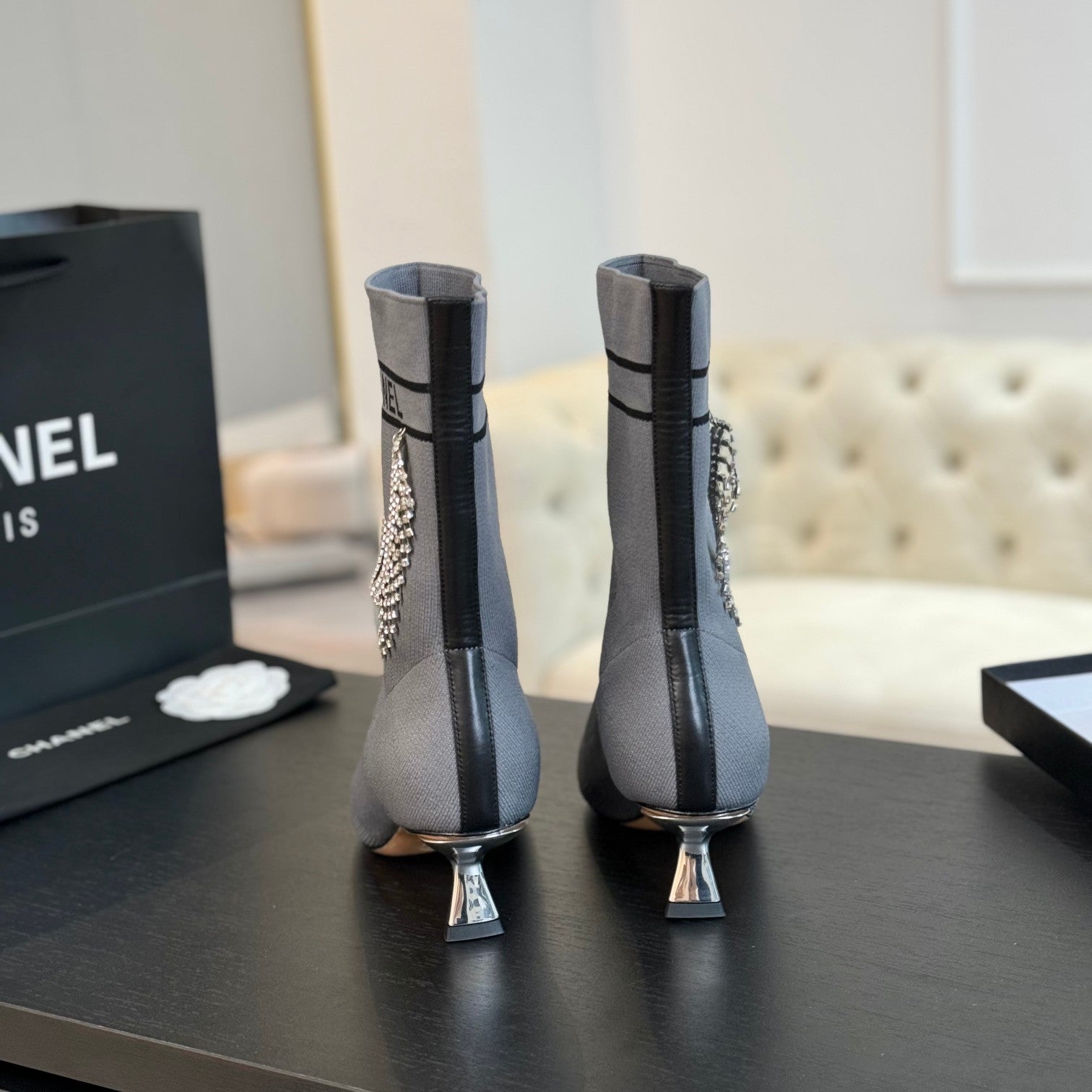 CC Ankle Boots Grey Wool And Lambskin