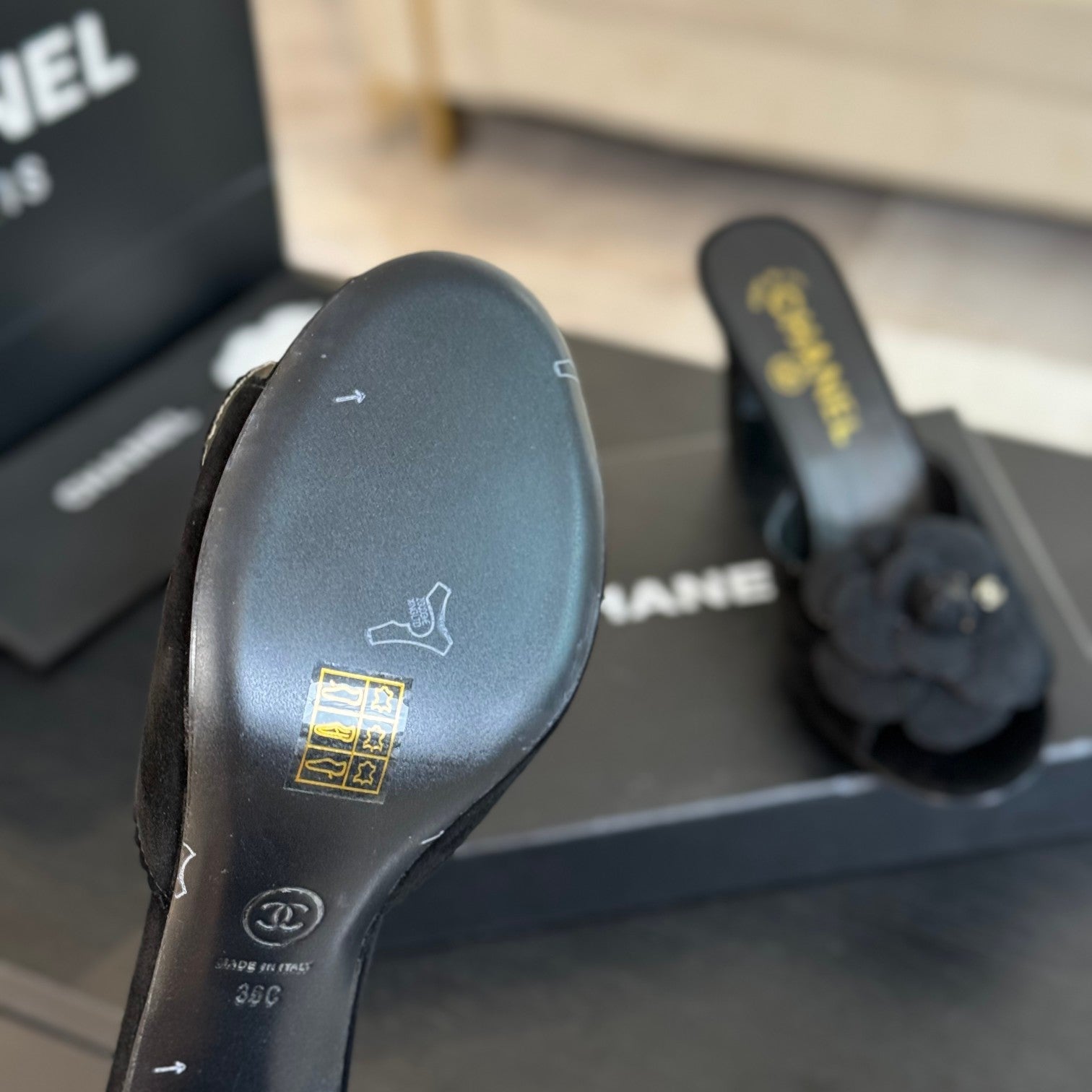 mule sandal flower high heel 80 black suede