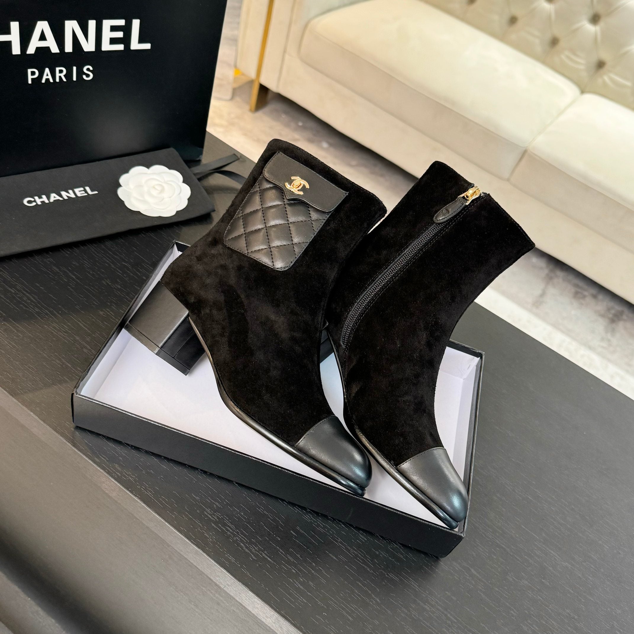 CC Ankle Boots 50mm Black Suede And Lambskin