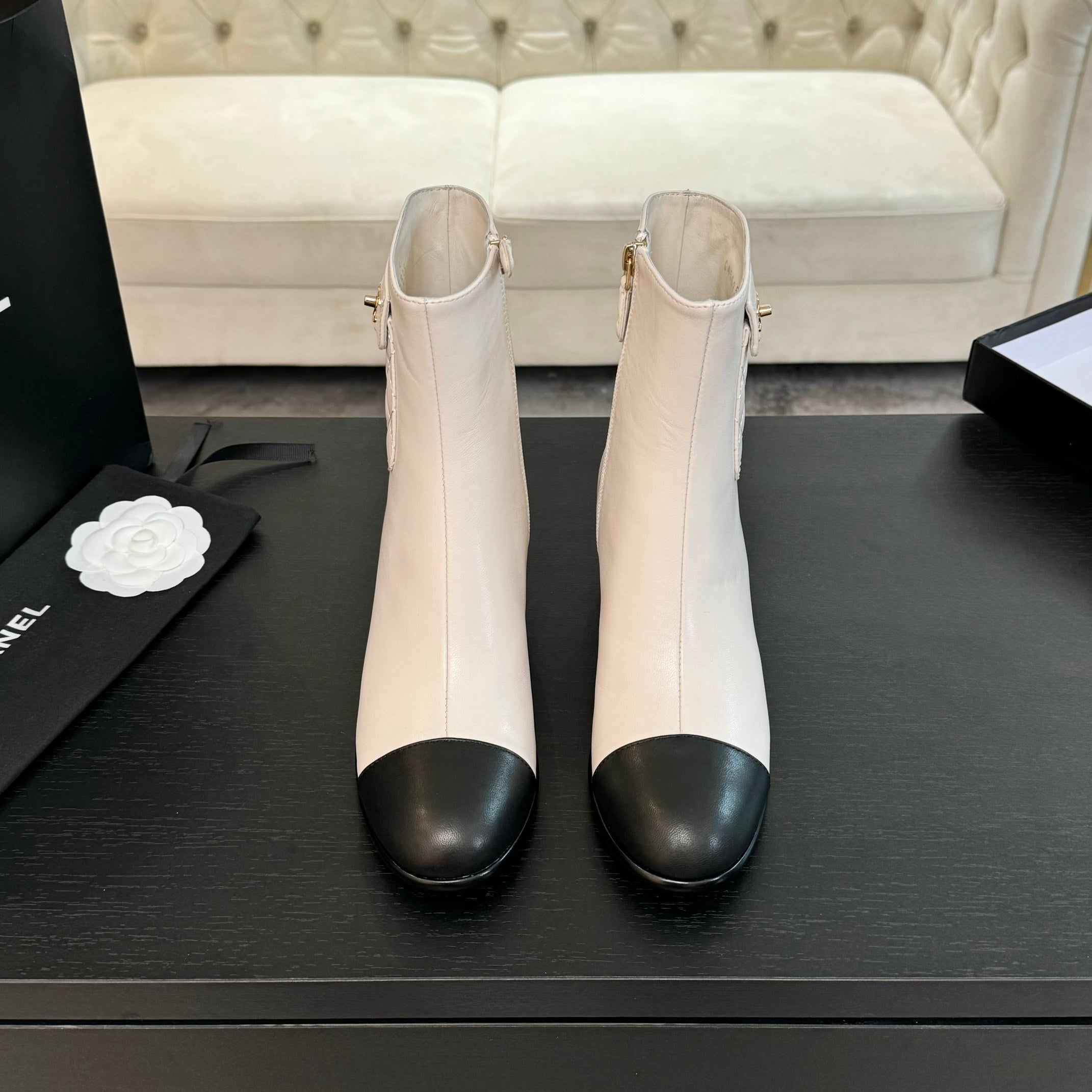 CC Ankle Boots 50mm White Black Lambskin