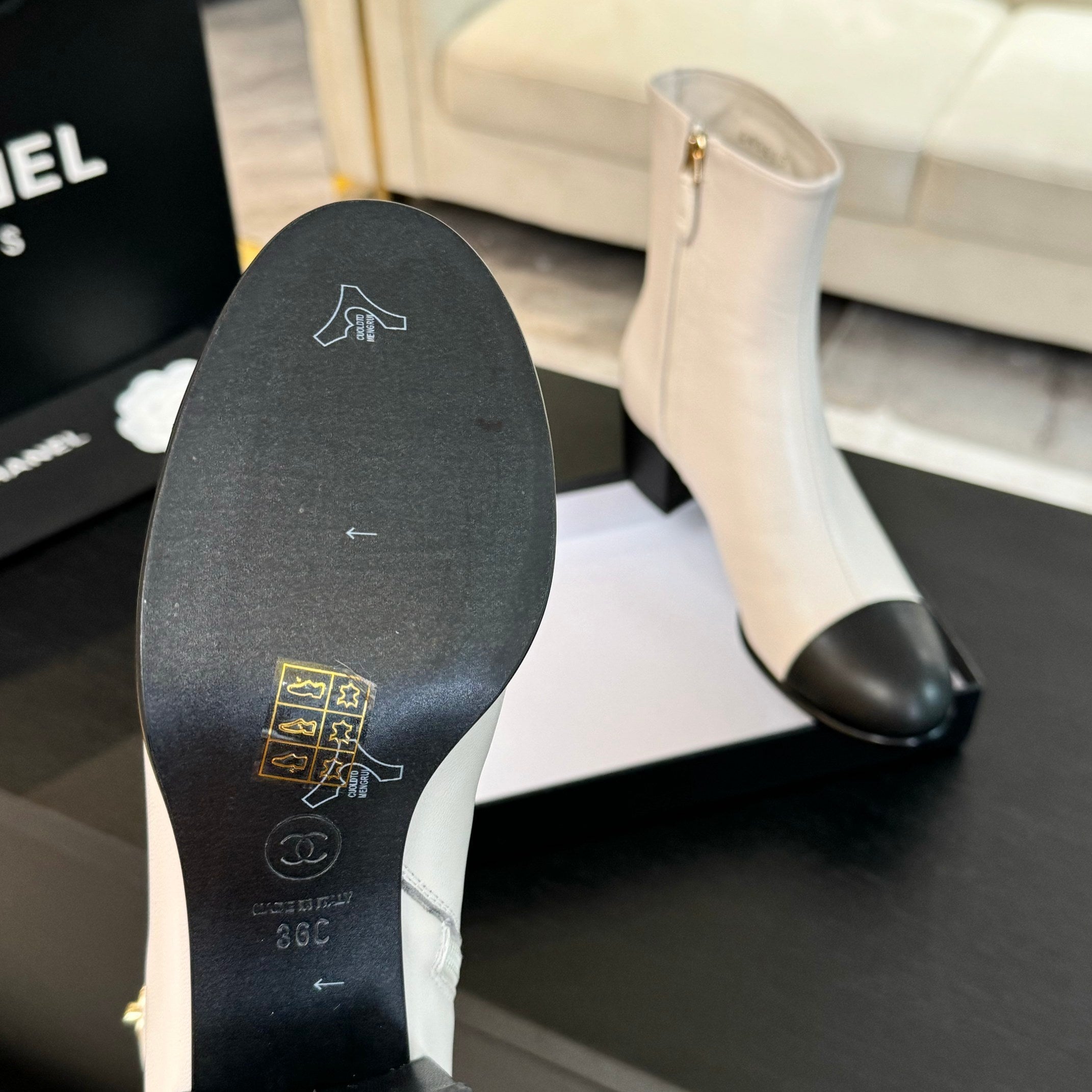 CC Ankle Boots 50mm White Black Lambskin