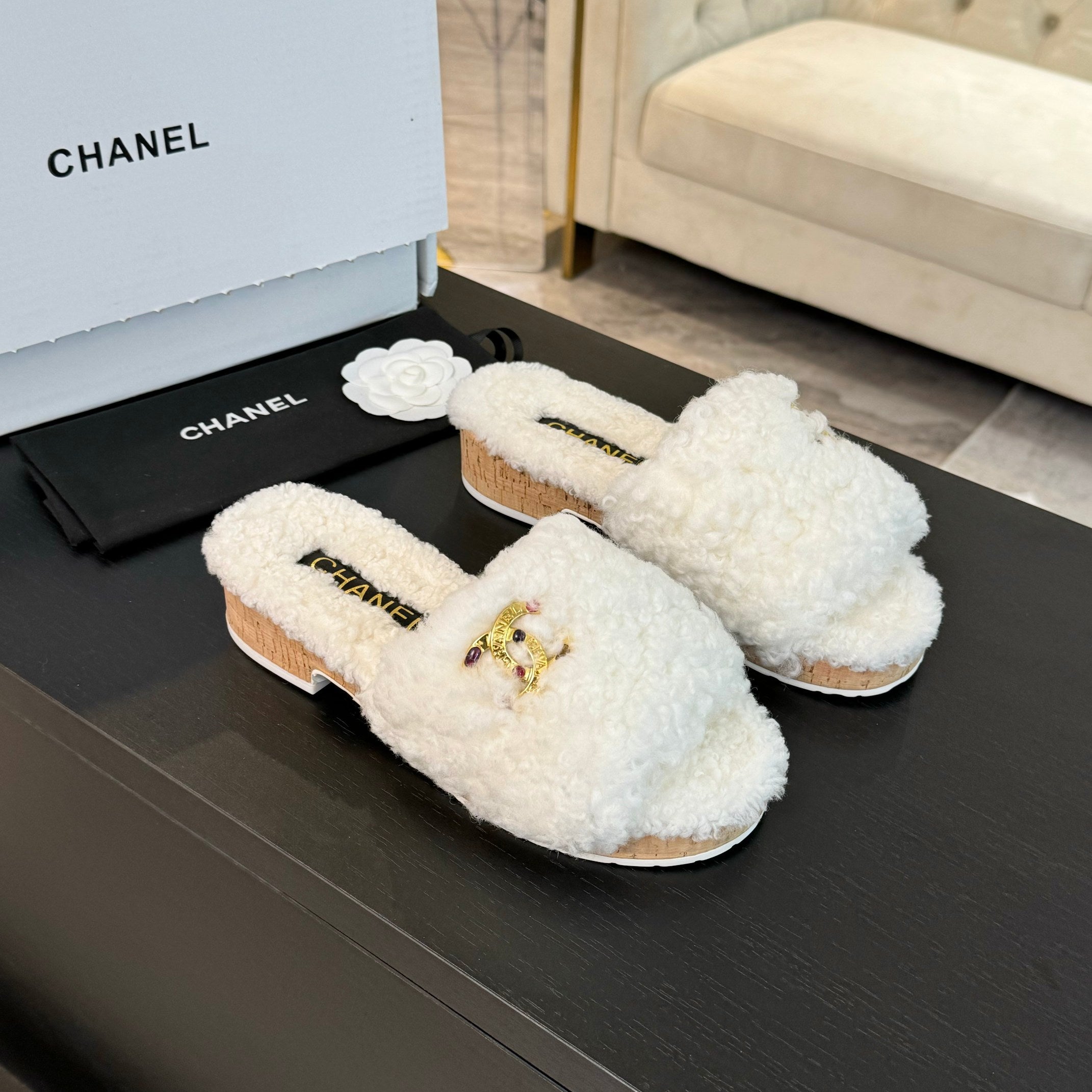 CC Slippers White Fleece Wool