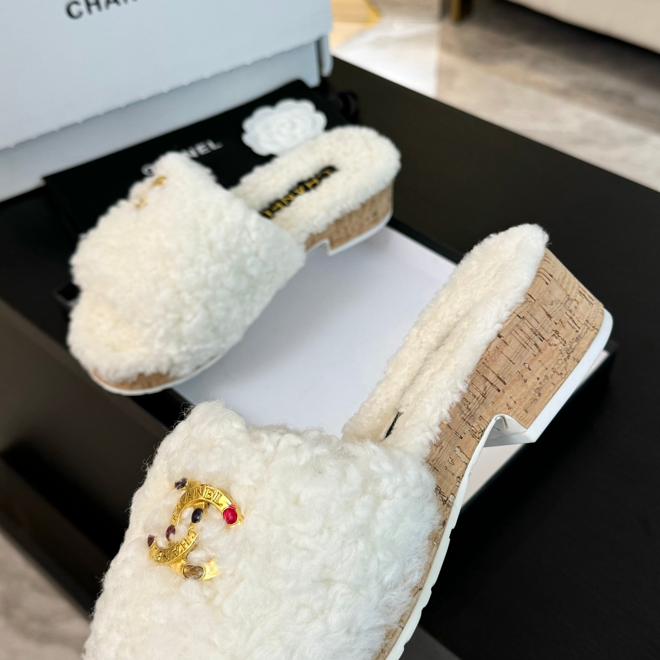 CC Slippers White Fleece Wool