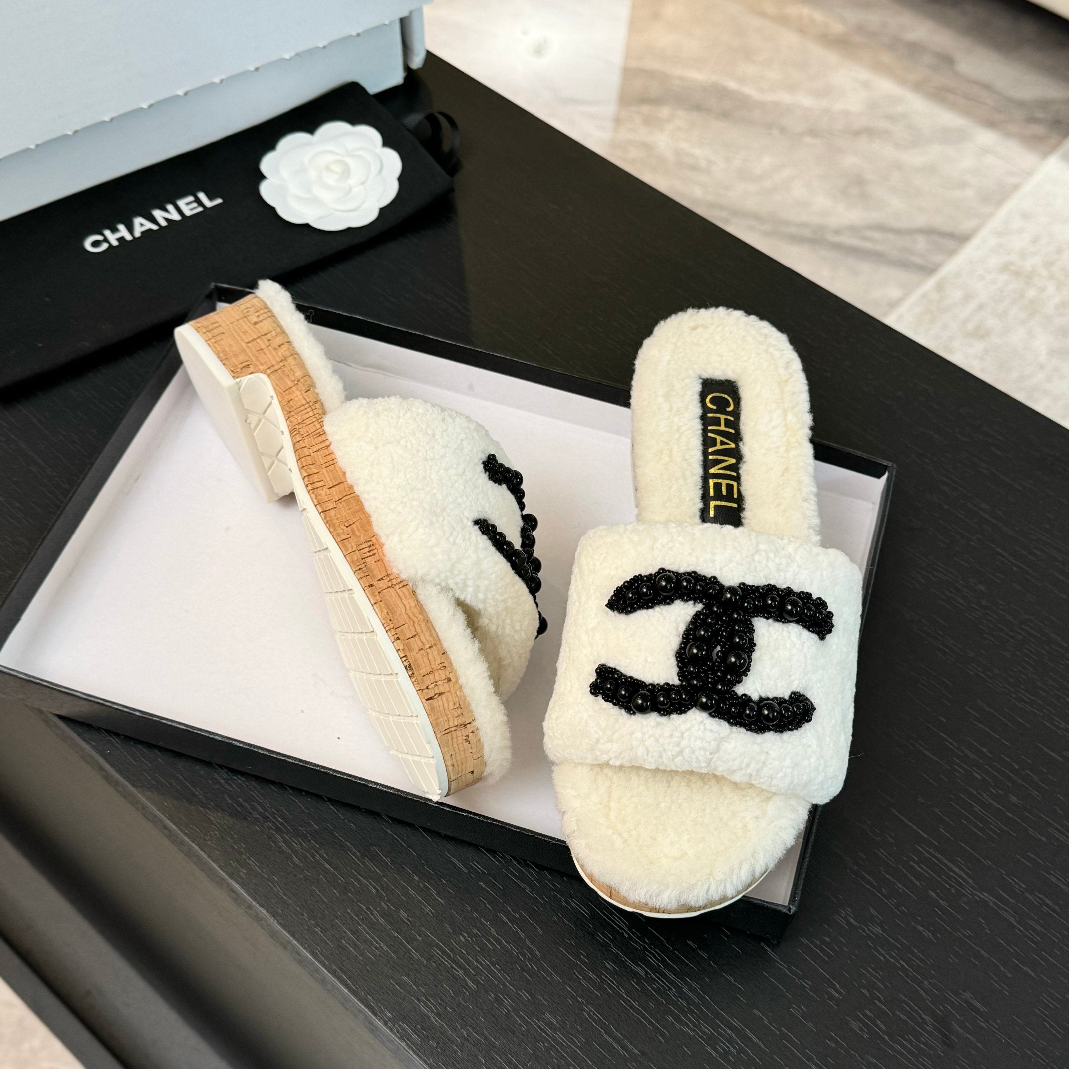 CC Slippers White Wool