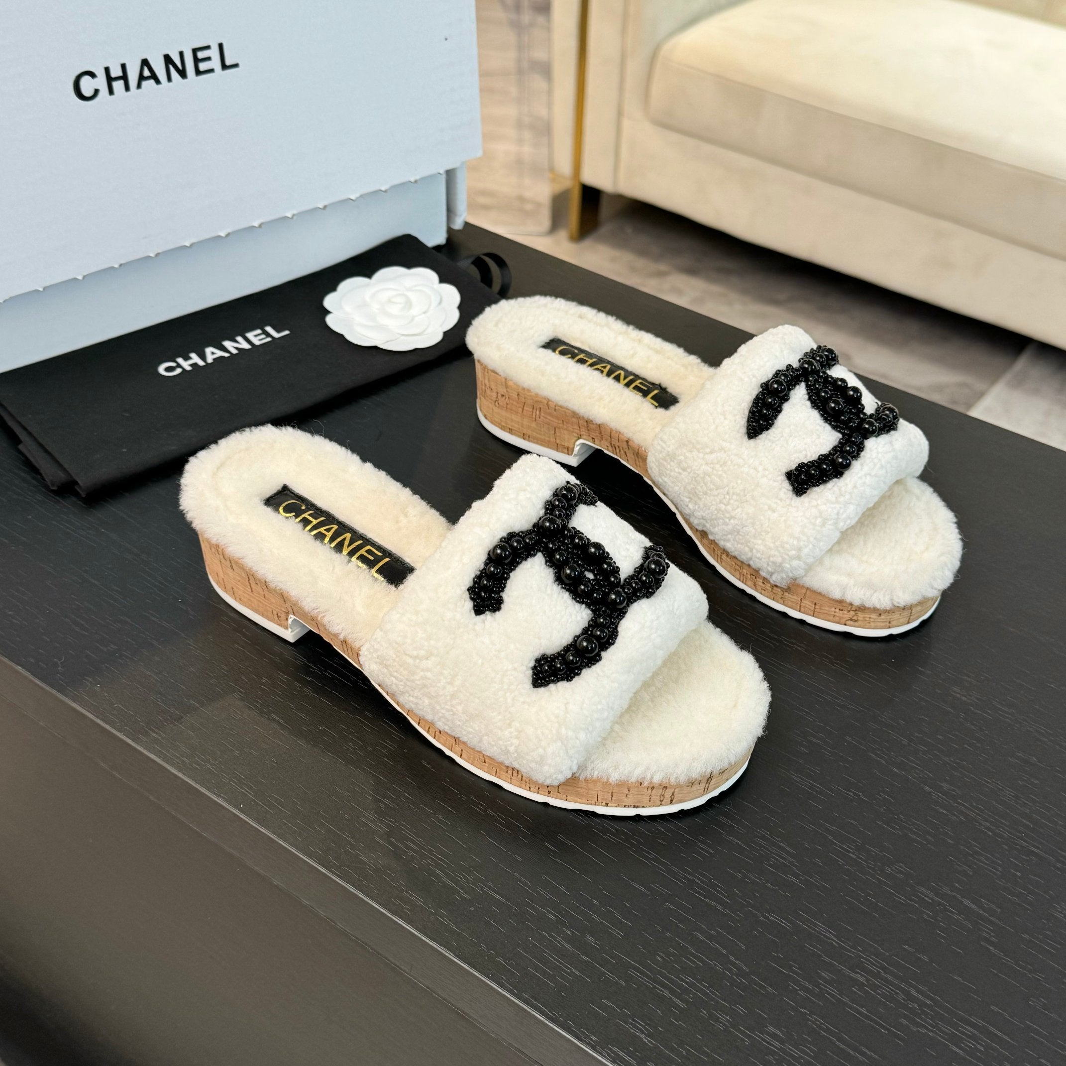CC Slippers White Wool