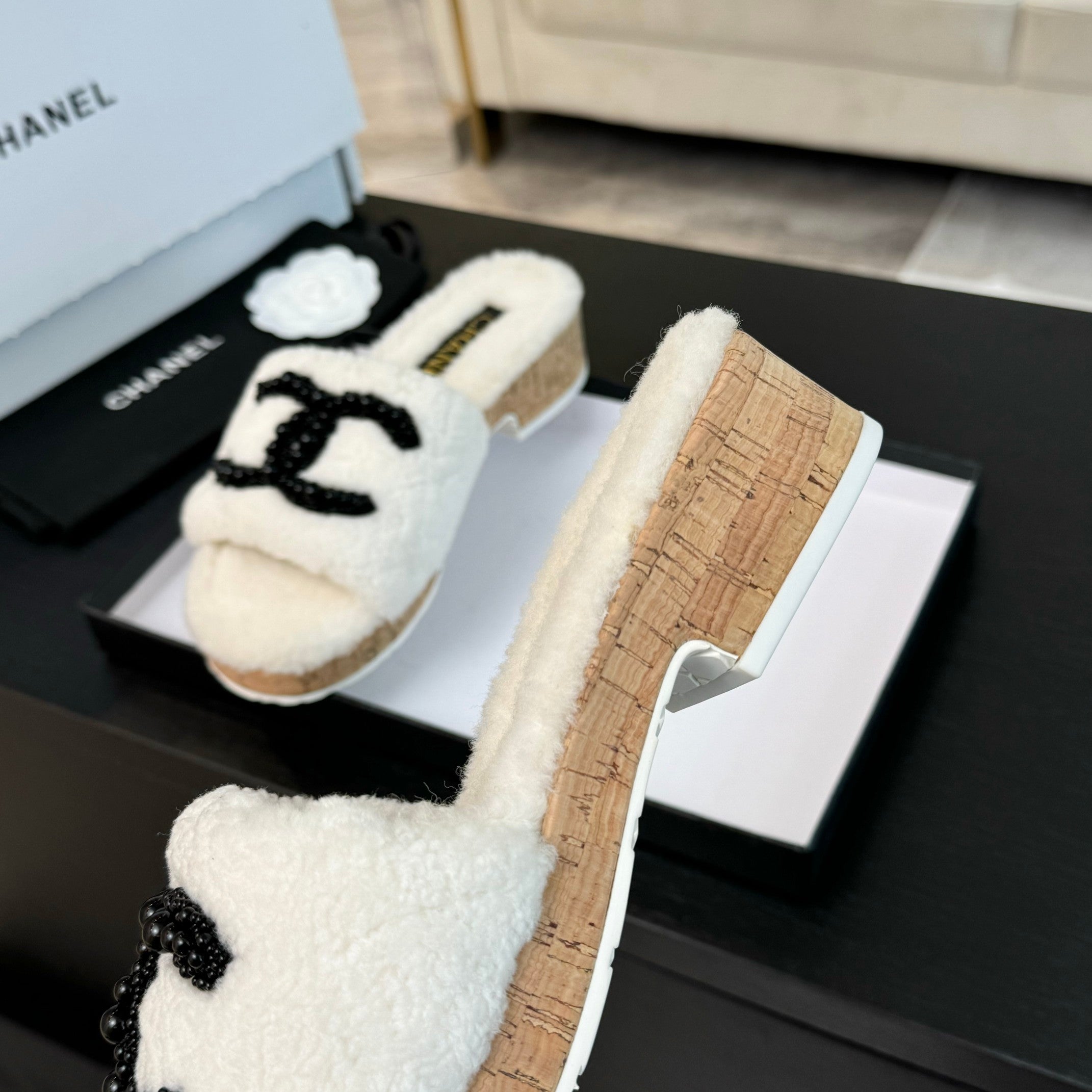CC Slippers White Wool