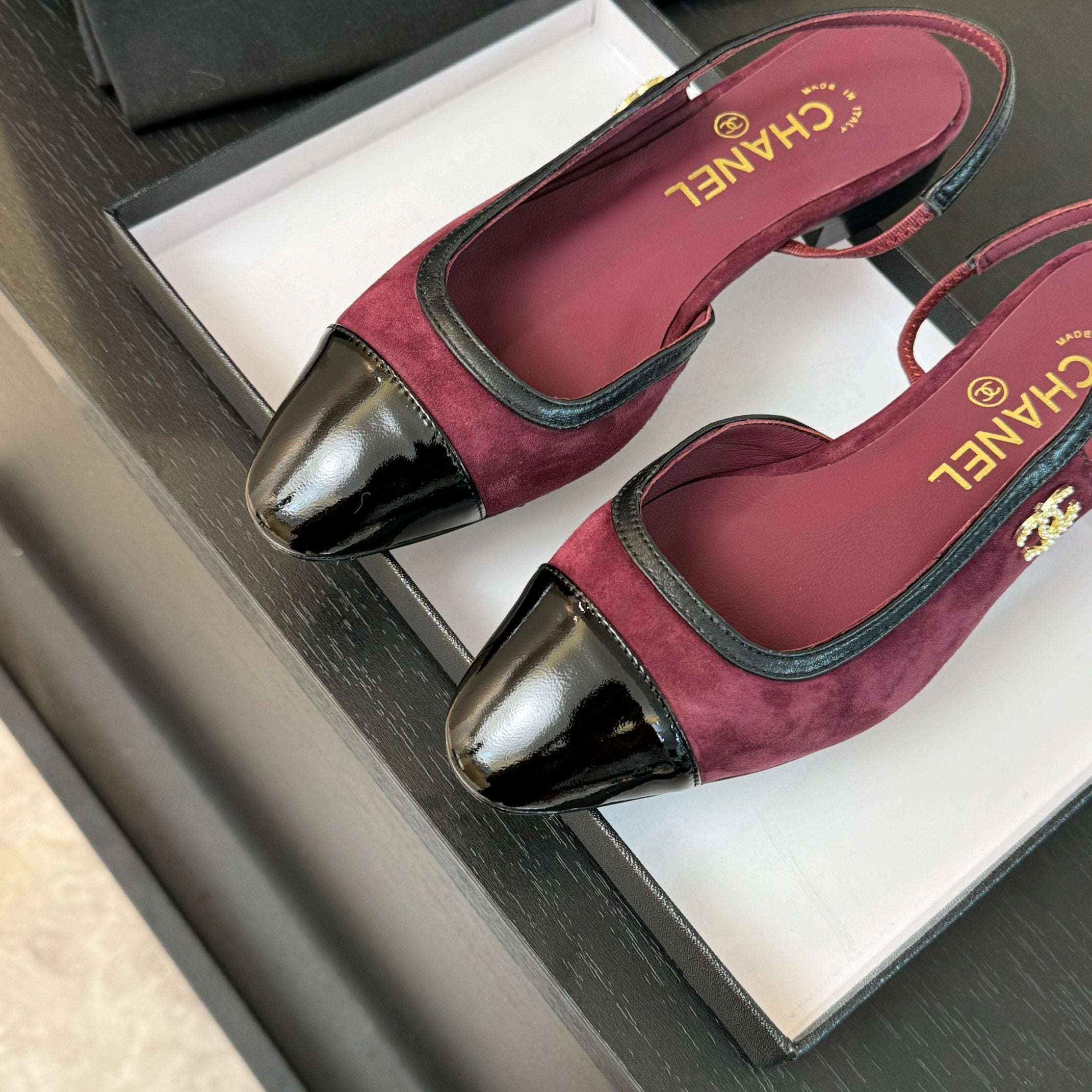 CC Slingback Black Dark Red Suede