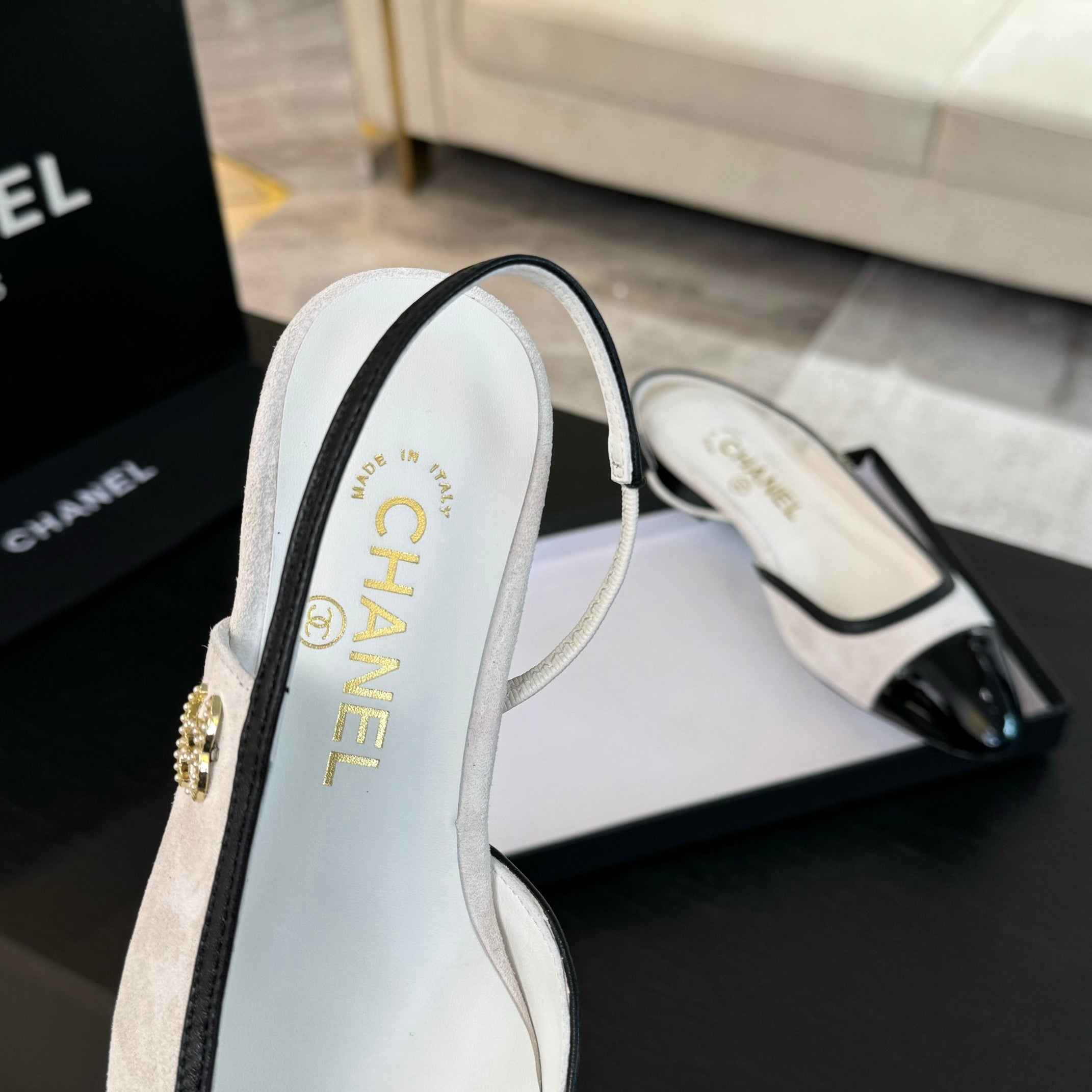 CC Slingback White Black Suede