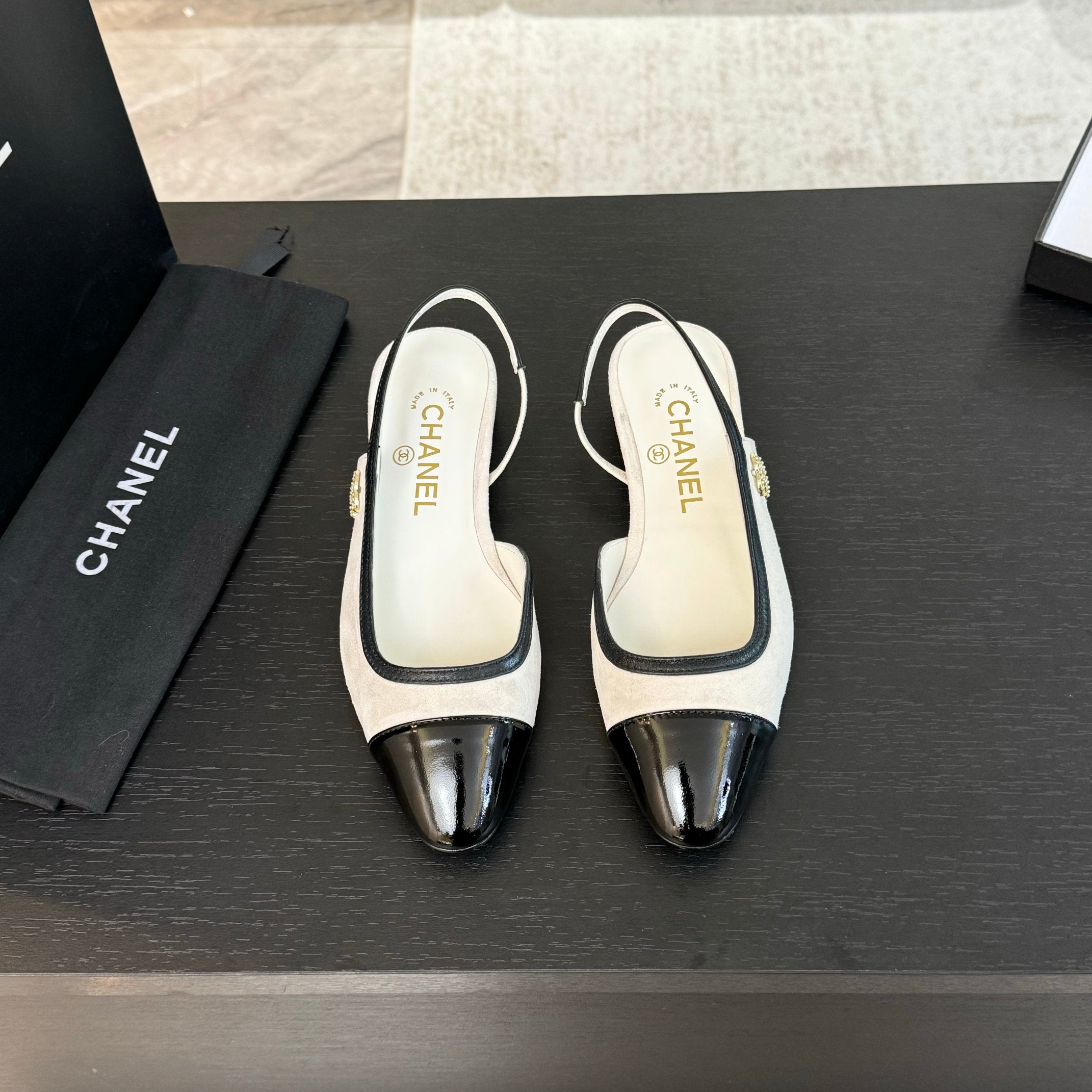 CC Slingback White Black Suede