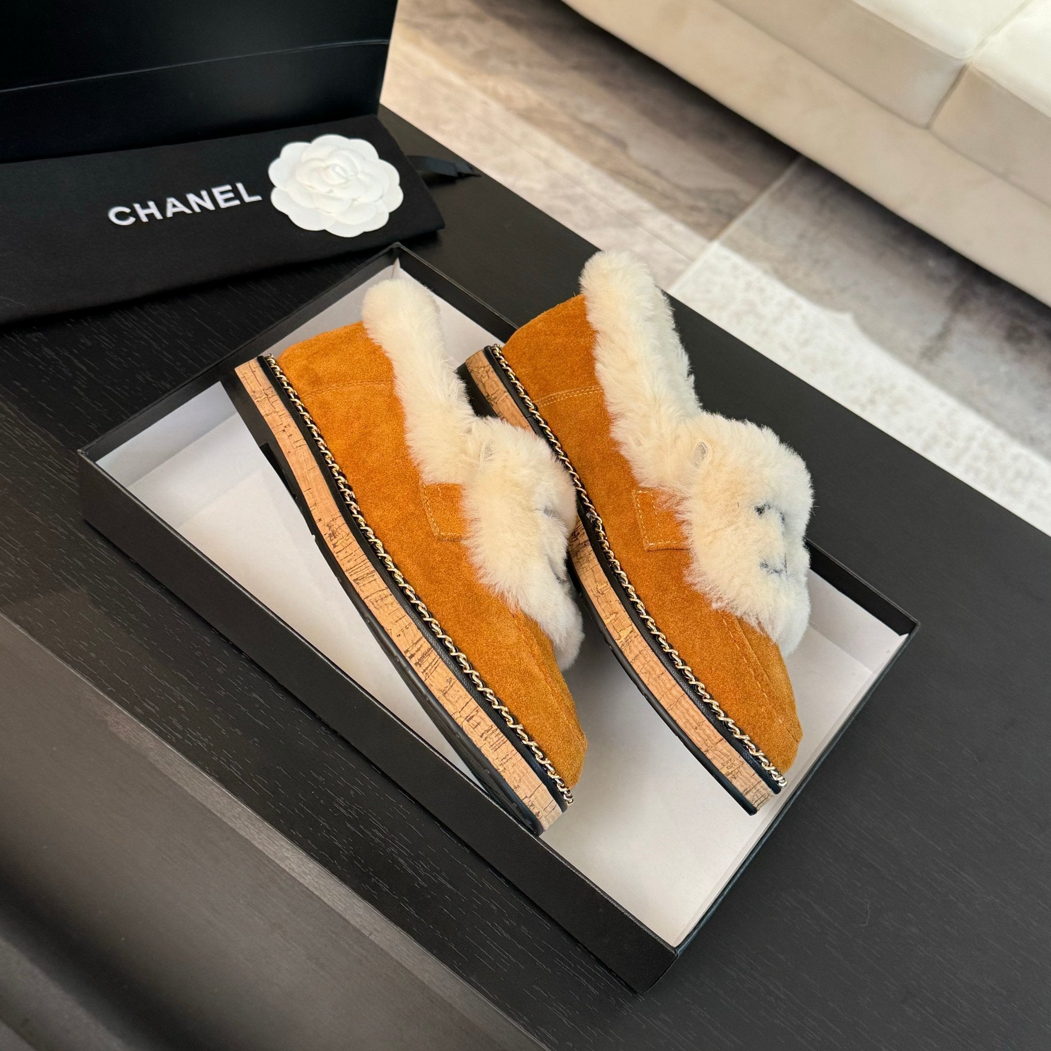 CC Moccasins Yellow Orange Suede And Fleece