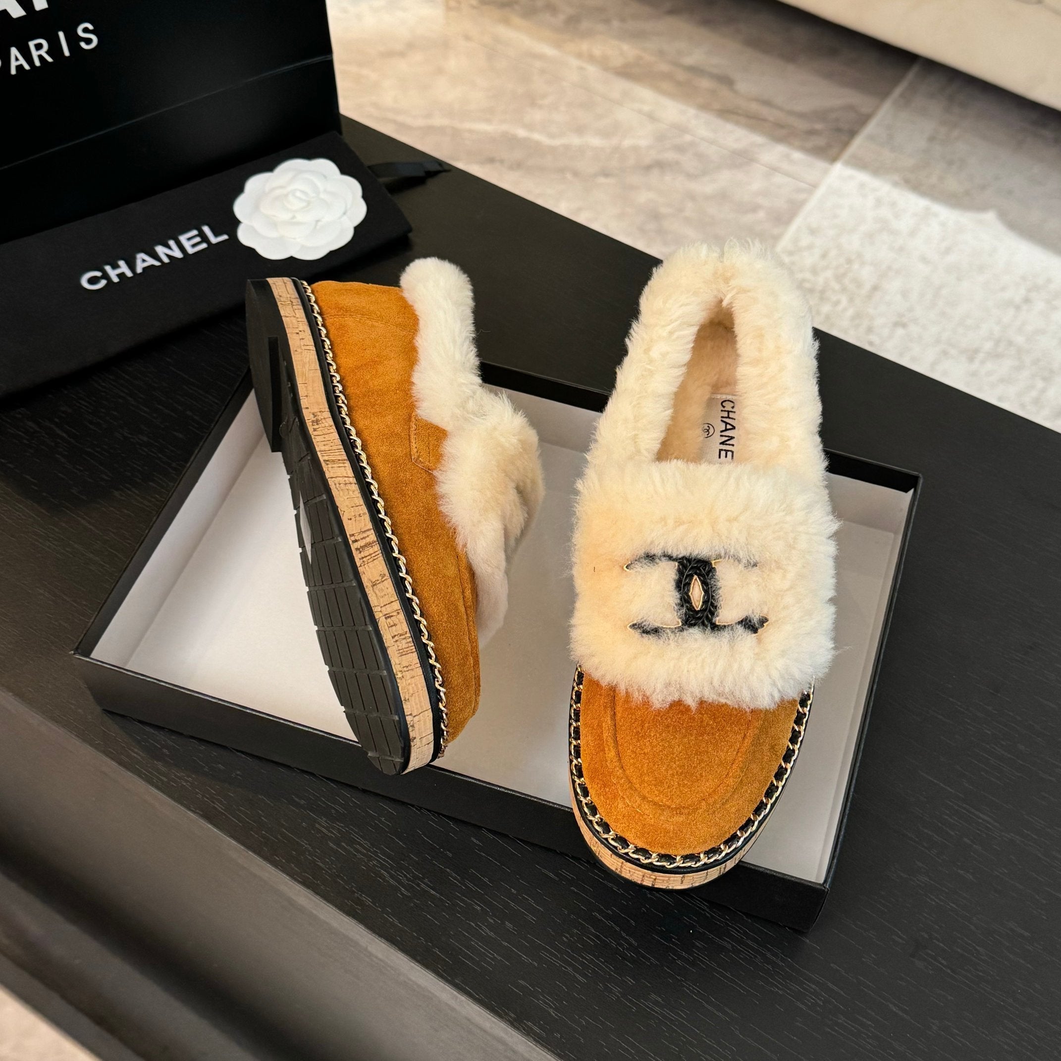 CC Moccasins Yellow Orange Suede And Fleece