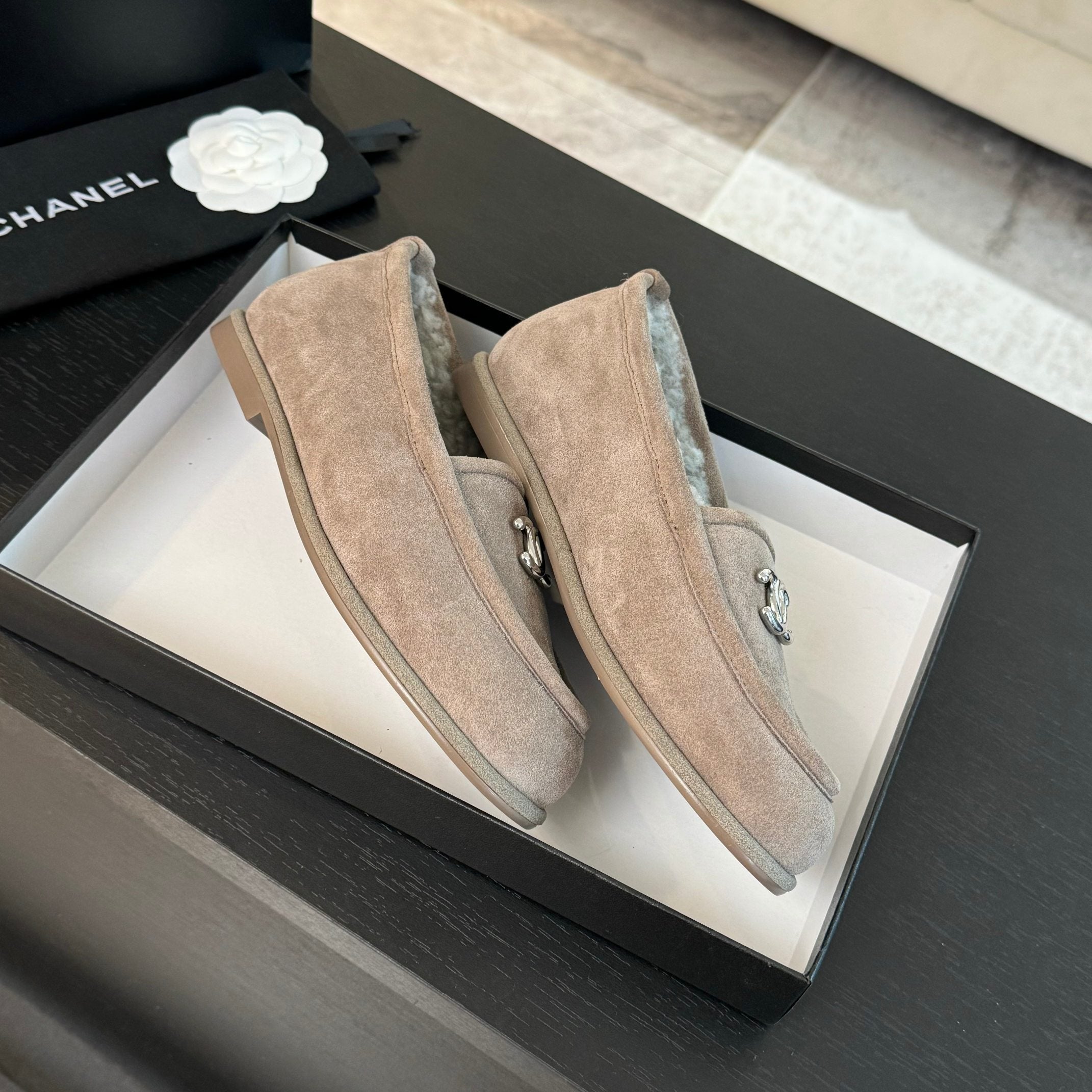 CC Moccasins Grey Suede And Wool