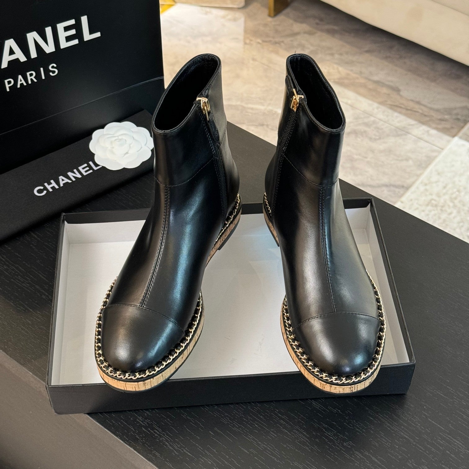 CC Ankle Boots 20mm Black Chain Calfskin