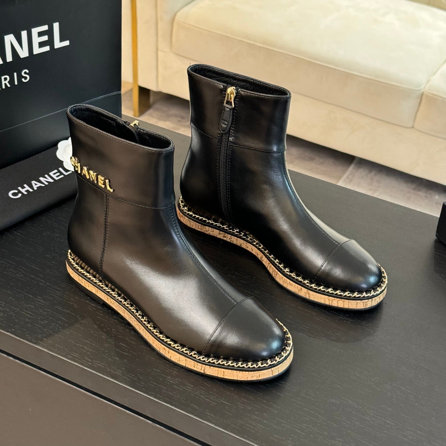 CC Ankle Boots 20mm Black Chain Calfskin