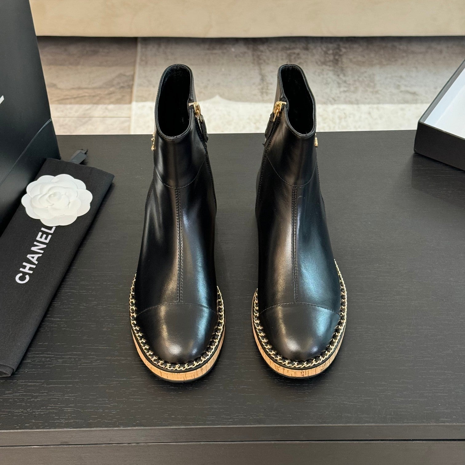 CC Ankle Boots 20mm Black Chain Calfskin