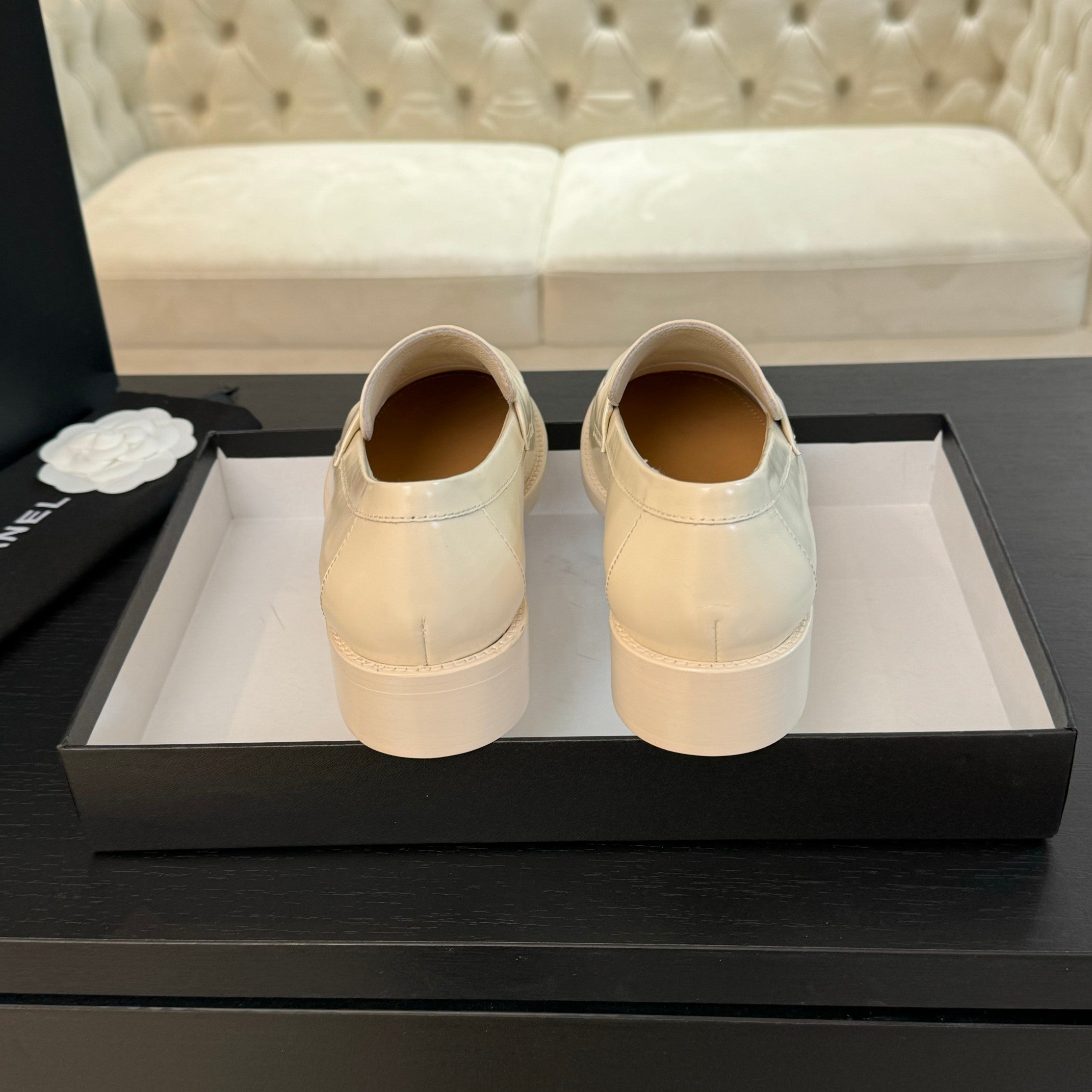 CC Moccasins Glossy White Cowhide